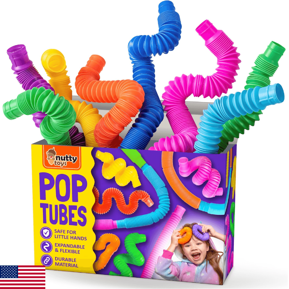 Nutty Toys Pop Tubes - Large 8-Pack Sensory Toys - Creative STEM Learning for Ki - Image 1