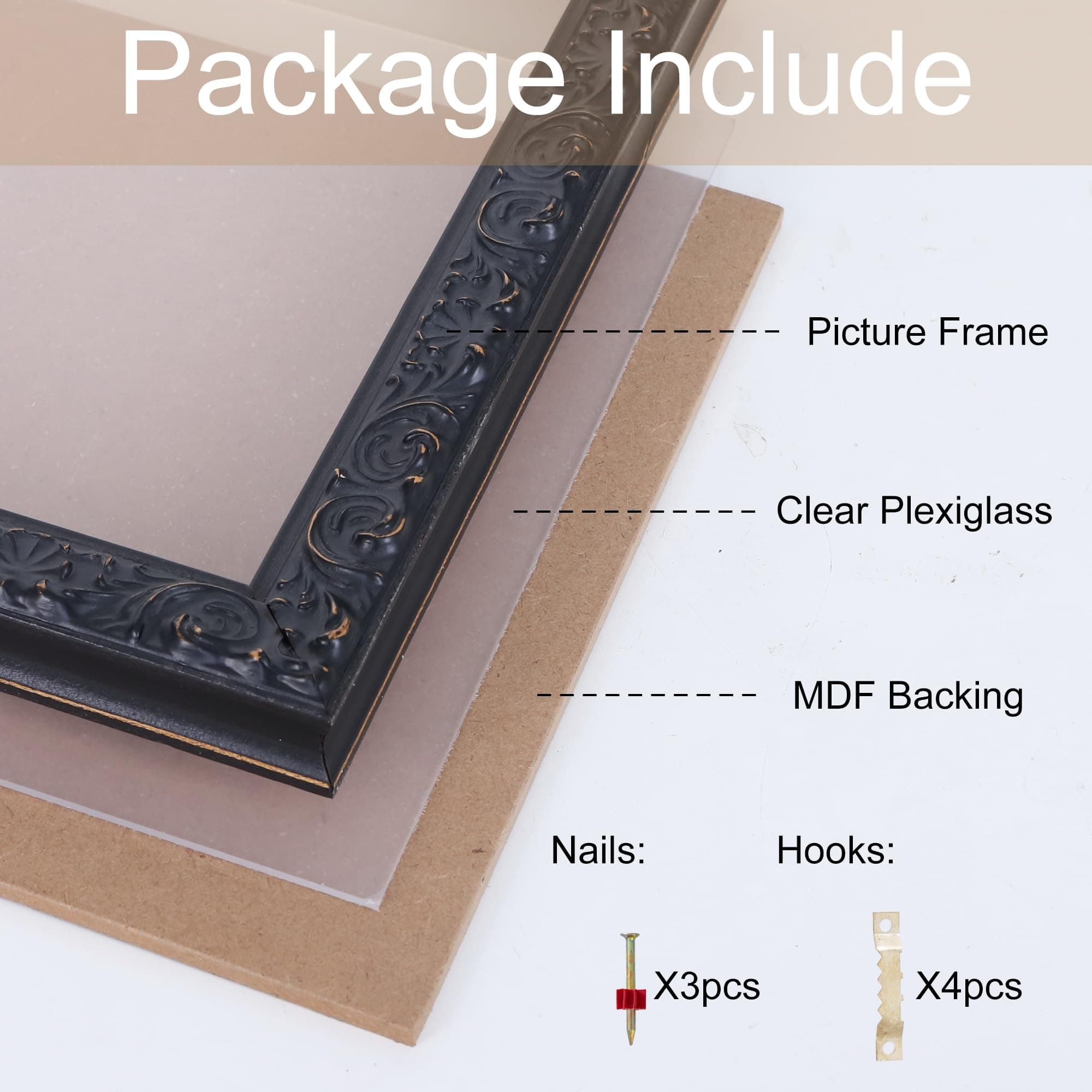 Black 18x24inch Picture Frames: Wooden Gothic Wall Frames 24x18 for Christmas Ha - Thumbnail 3