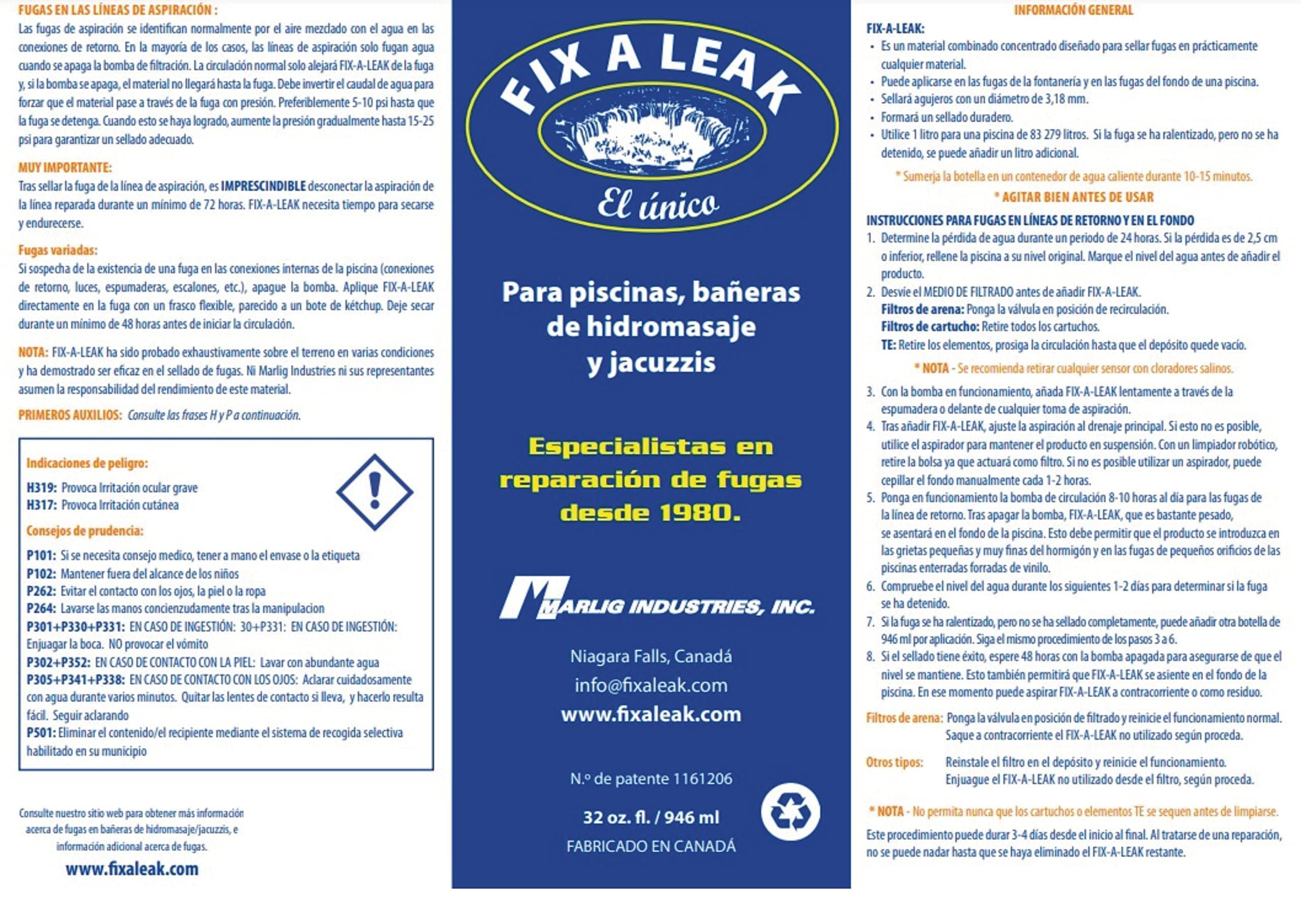 Fix-A-Leak by Marlig for Swimming Pool Spa Hot Tub Leaks 32 oz,White - Thumbnail 3