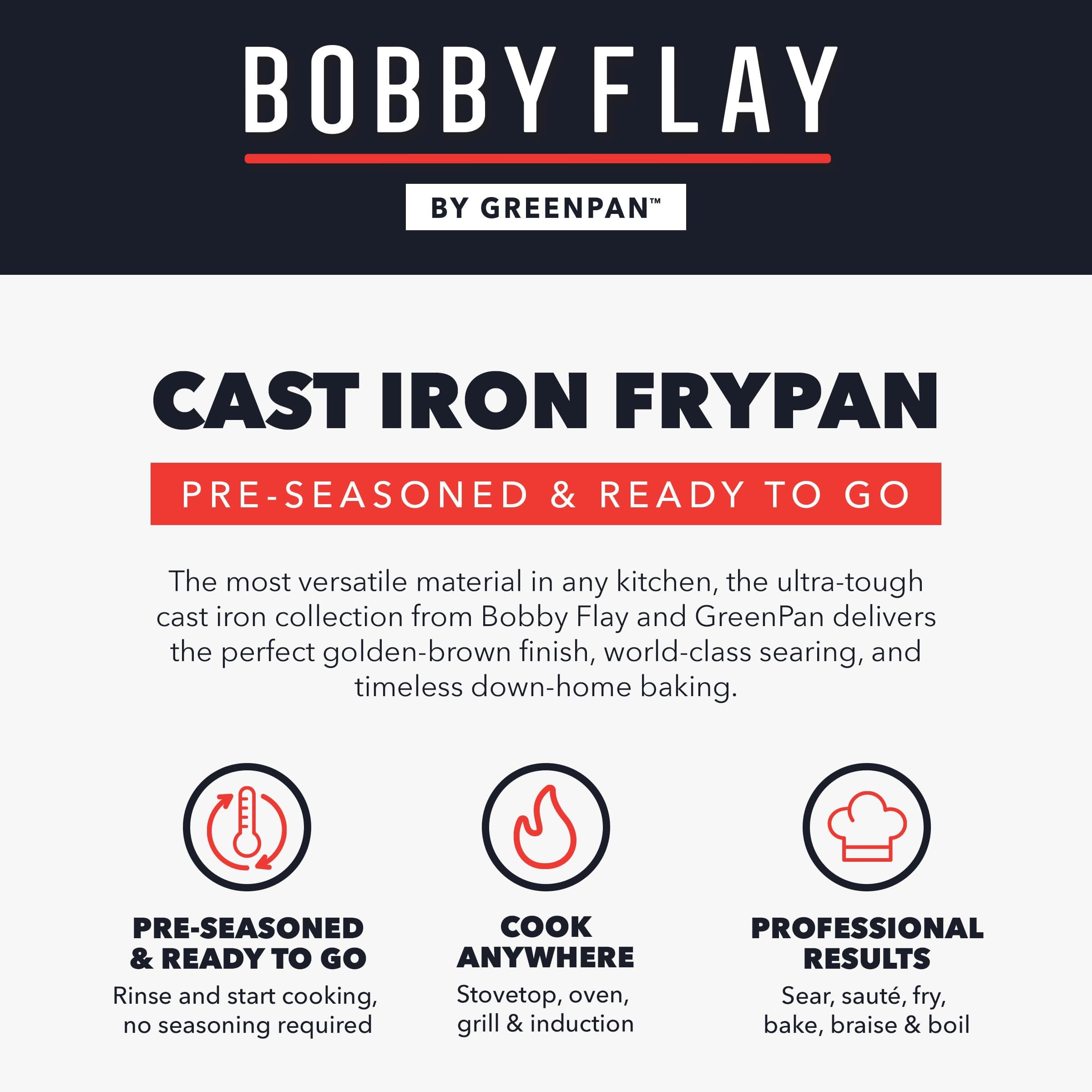 GreenPan x Bobby Flay Cast Iron Skillet Set, 8" & 10" Frying Pans, Oven, Grill - Thumbnail 12