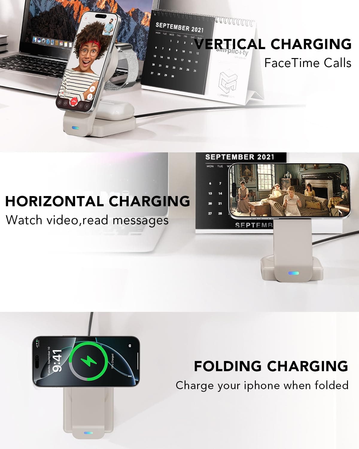 3 in 1 Wireless Charging Station Compatible with Apple,Foldable Magnetic Wireles - Thumbnail 6