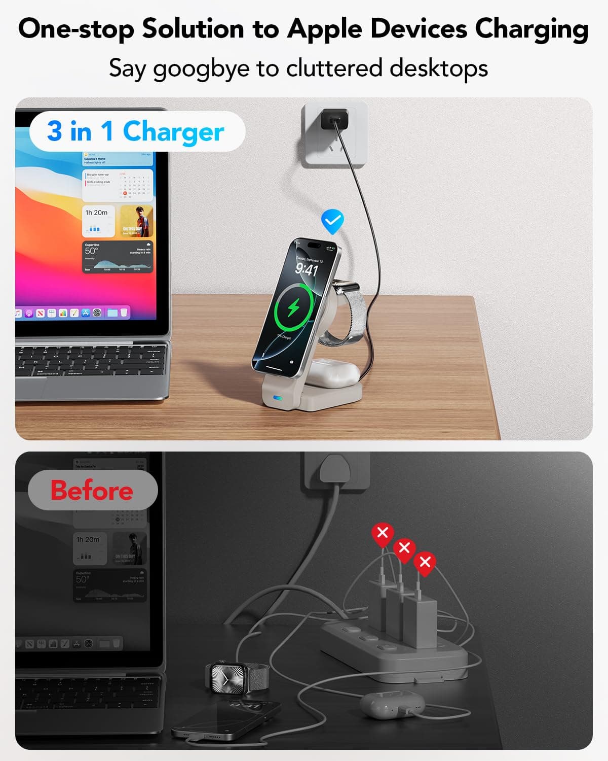 3 in 1 Wireless Charging Station Compatible with Apple,Foldable Magnetic Wireles - Thumbnail 3