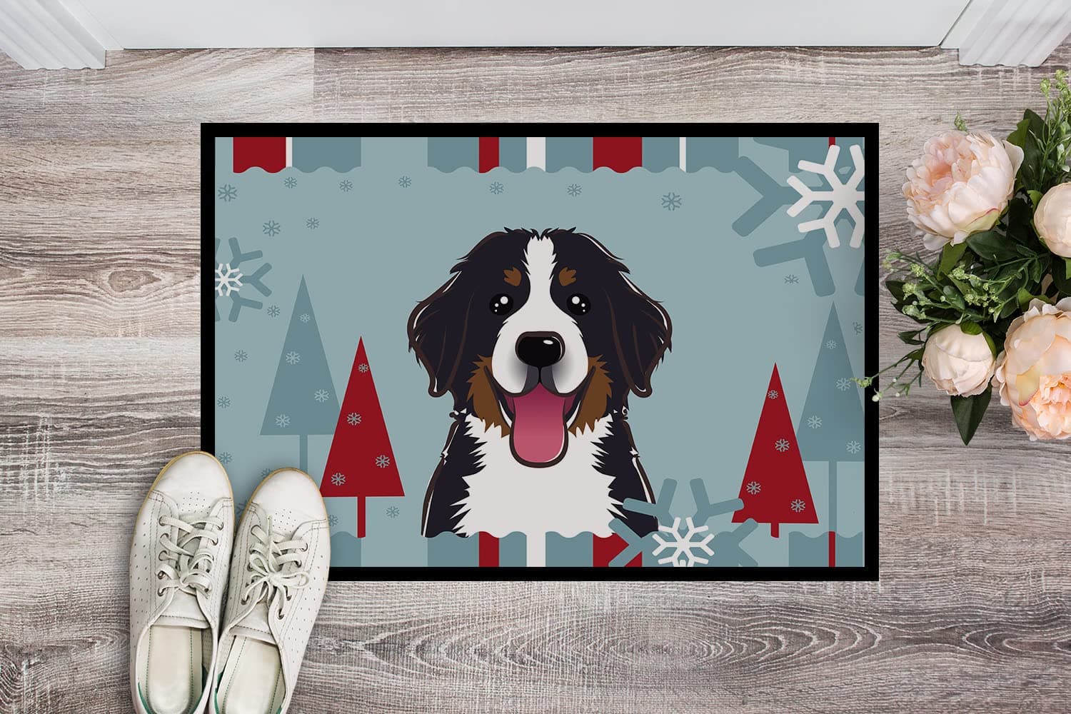 Caroline's Treasures BB1733MAT Winter Holiday Bernese Mountain Dog Doormat 18x27 - Thumbnail 2