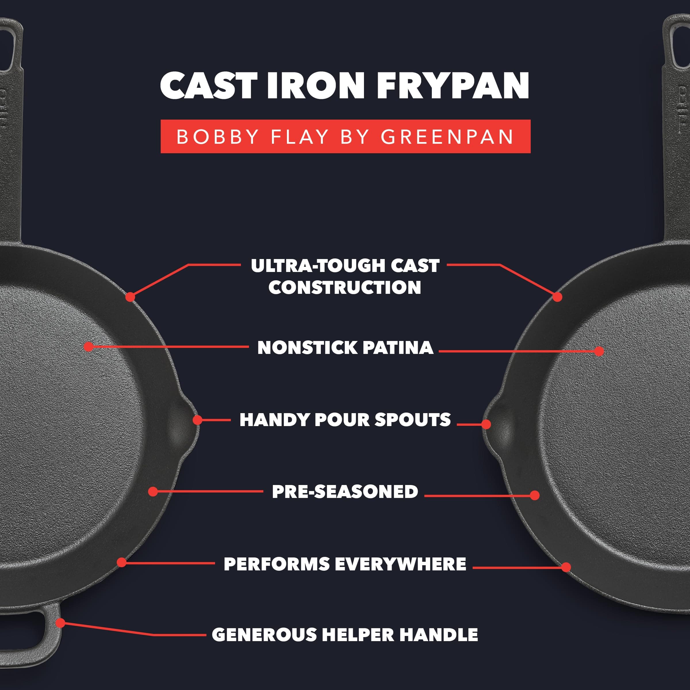 GreenPan x Bobby Flay Cast Iron Skillet Set, 8" & 10" Frying Pans, Oven, Grill - Thumbnail 6