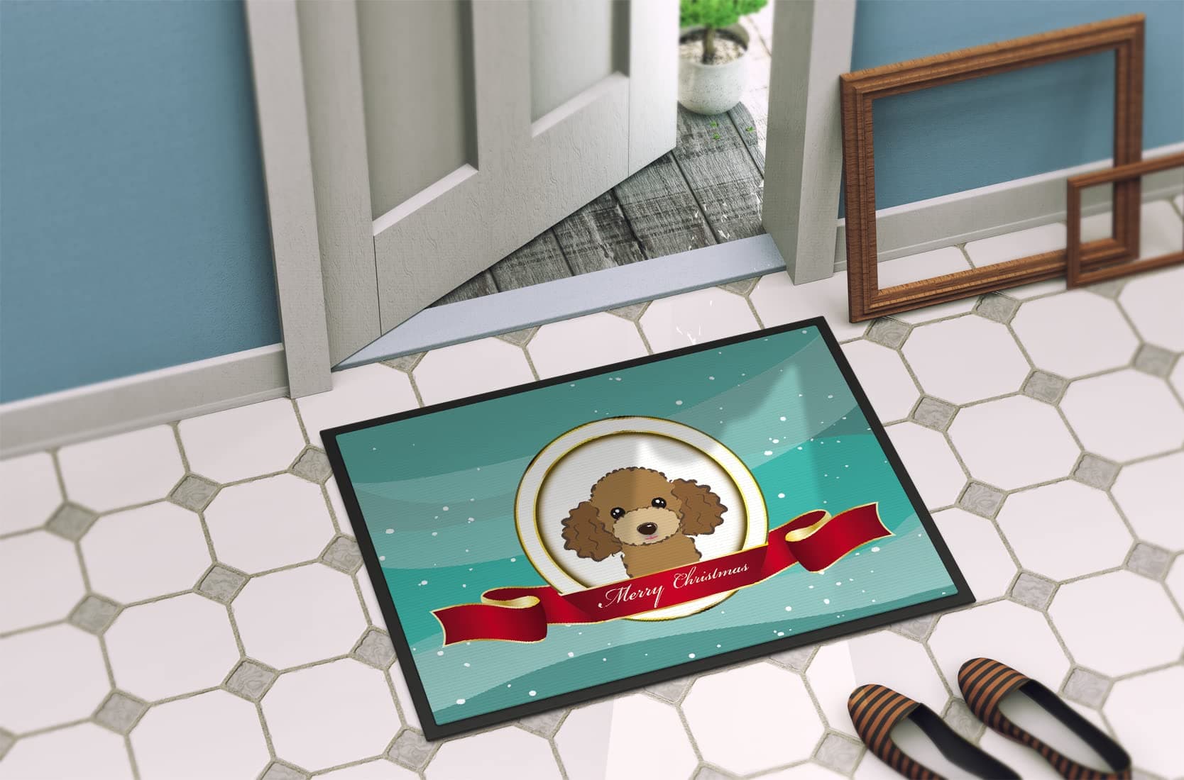 Caroline's Treasures BB1566MAT Chocolate Brown Poodle Merry Christmas Doormat 18 - Thumbnail 4