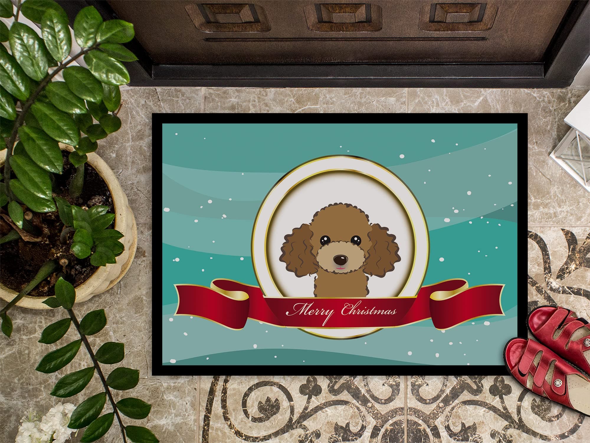 Caroline's Treasures BB1566MAT Chocolate Brown Poodle Merry Christmas Doormat 18 - Thumbnail 3