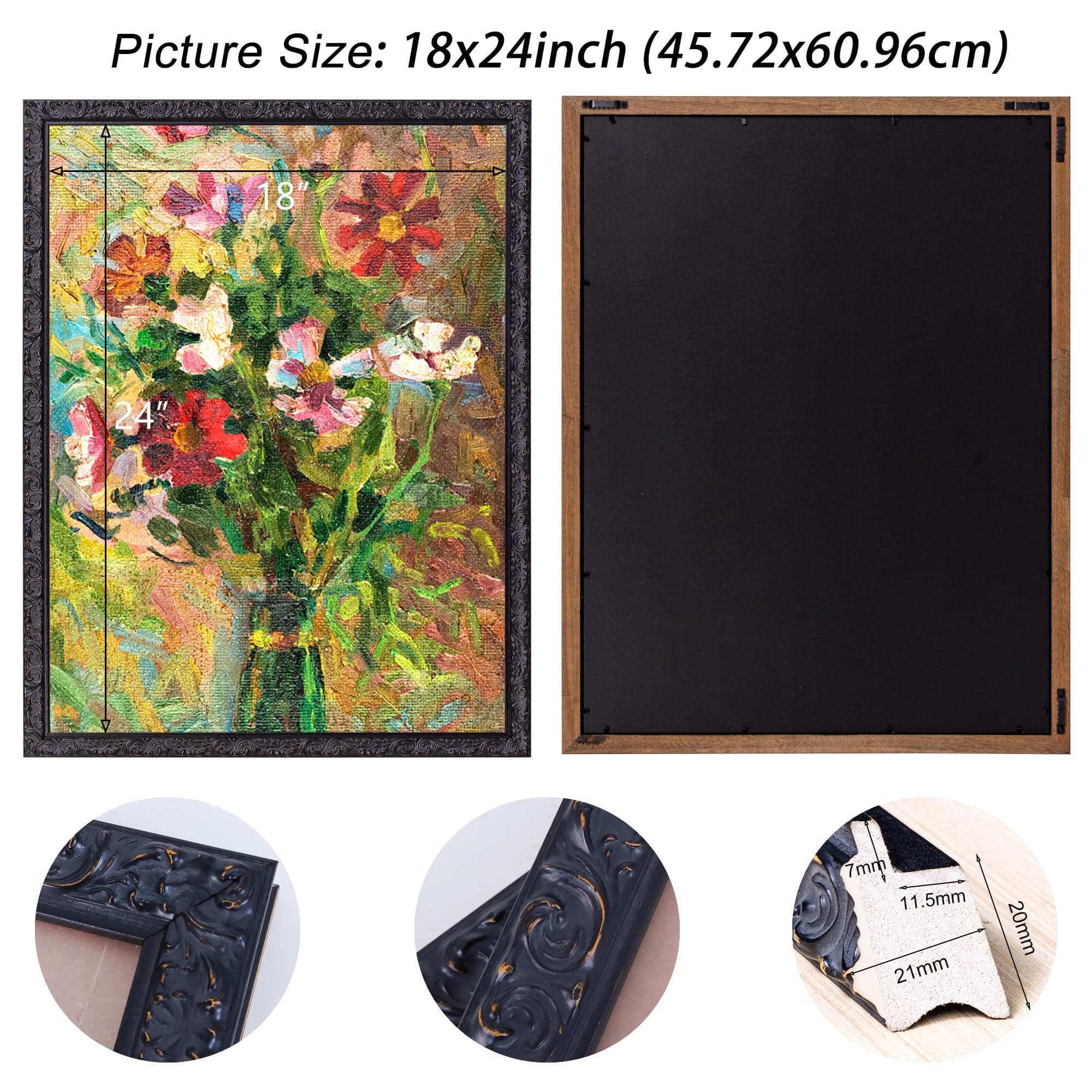 Black 18x24inch Picture Frames: Wooden Gothic Wall Frames 24x18 for Christmas Ha - Thumbnail 2