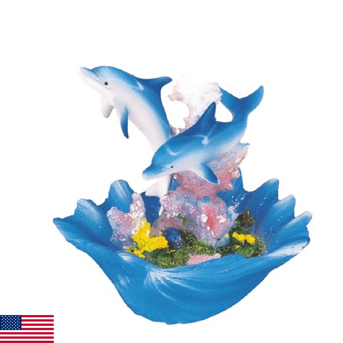 ICE ARMOR 4" H Blue Dolphins on Seashell Statue Marine Life Decoration Figurine - Image 1