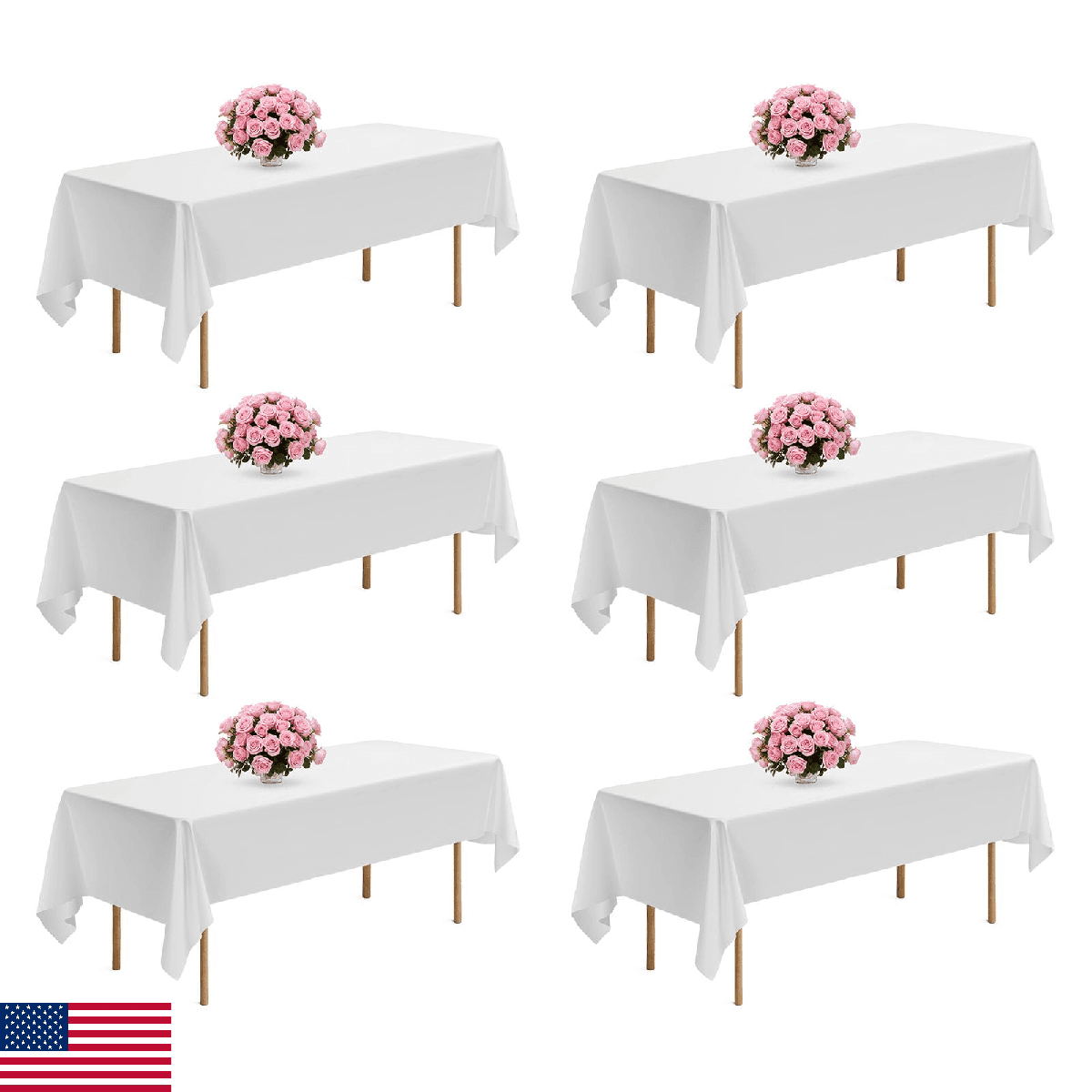 Vevor White Tablecloths for Rectangle Tables, 6 Pack, 60 x 102 Inches, Reusable - Image 1