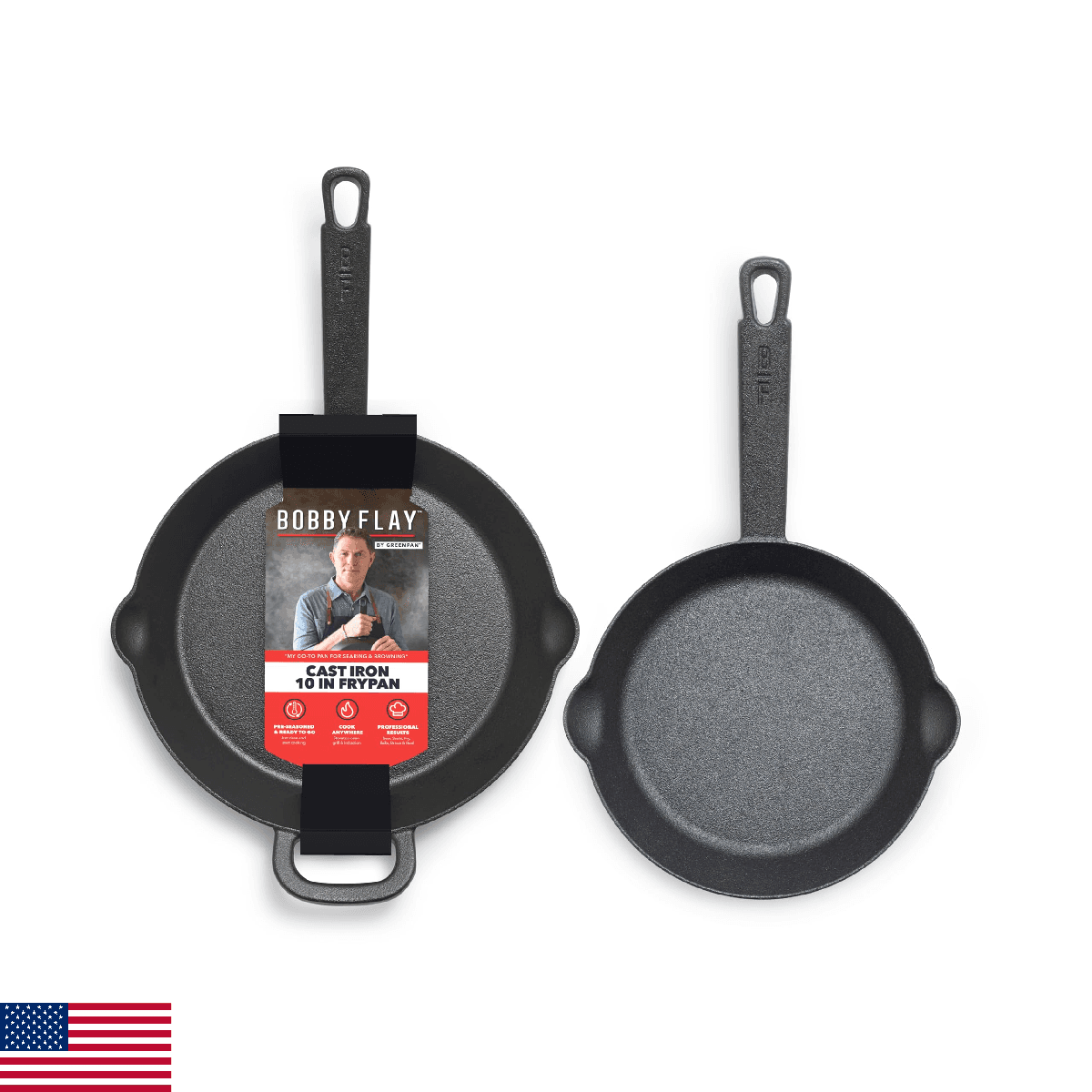 GreenPan x Bobby Flay Cast Iron Skillet Set, 8" & 10" Frying Pans, Oven, Grill - Image 1