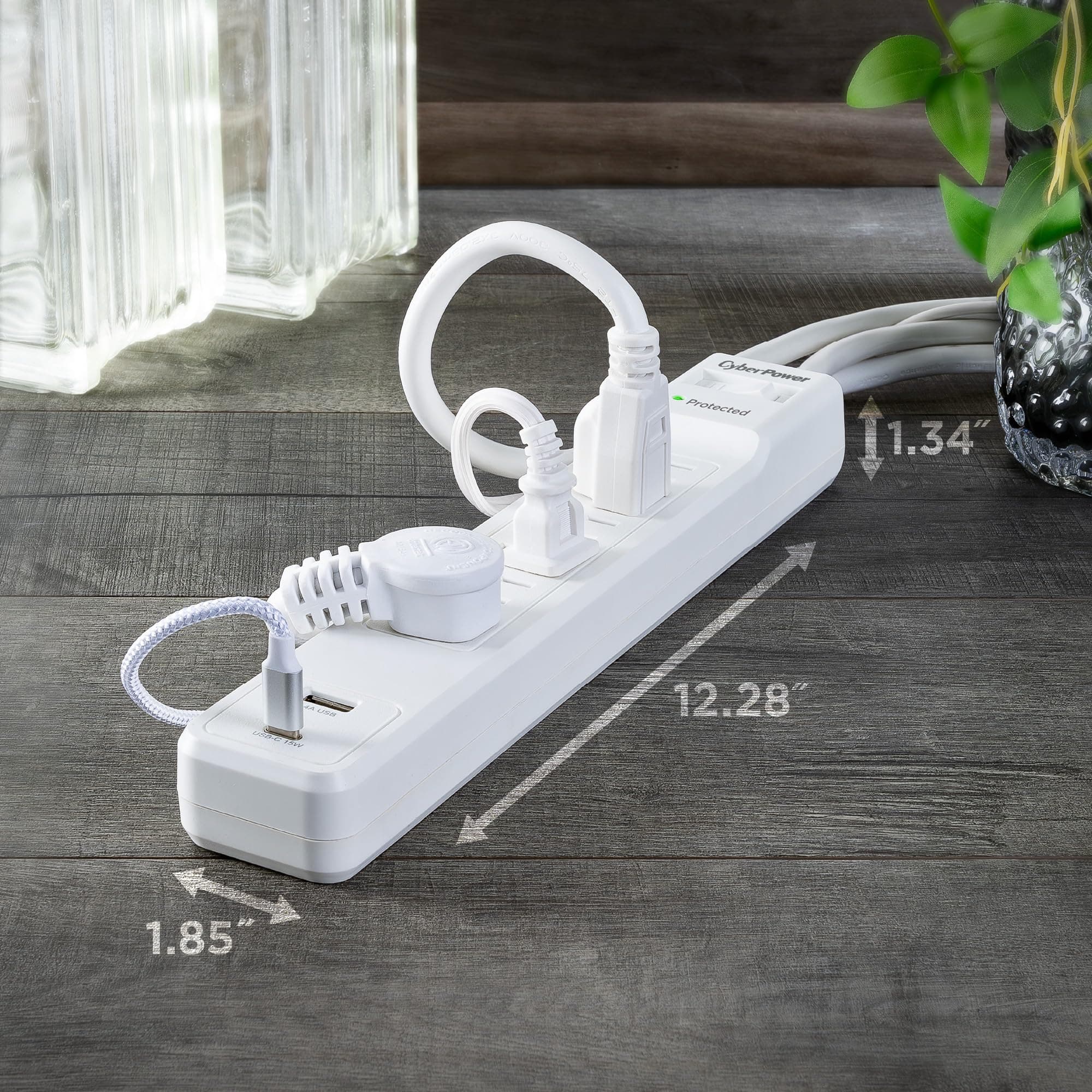 CyberPower CSP604UCW Surge Protector, 1500J, 6 Outlets, 1 USB-A, 1 USB-C, 4 Foot - Thumbnail 4