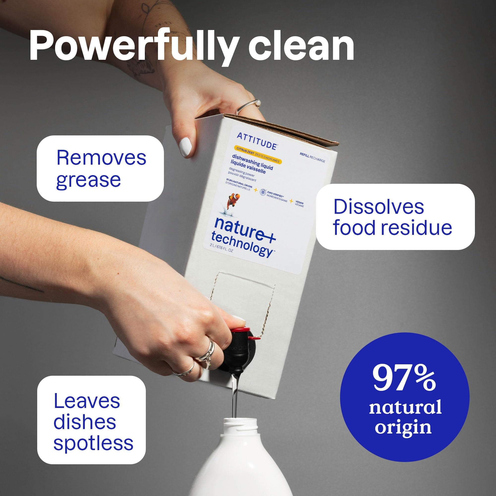 ATTITUDE Dish Soap Refill, EWG Verified, Plant-Based & Vegan Dishwashing Liquid, - Thumbnail 3