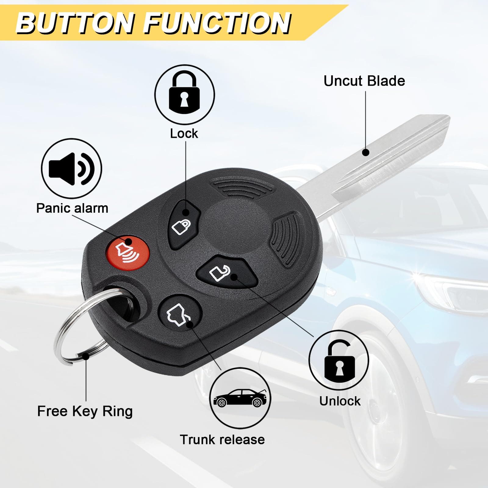 Vurkcy Key Fob Replacement for Ford Explorer Edge Escape Expedition Flex Focus F - Thumbnail 3