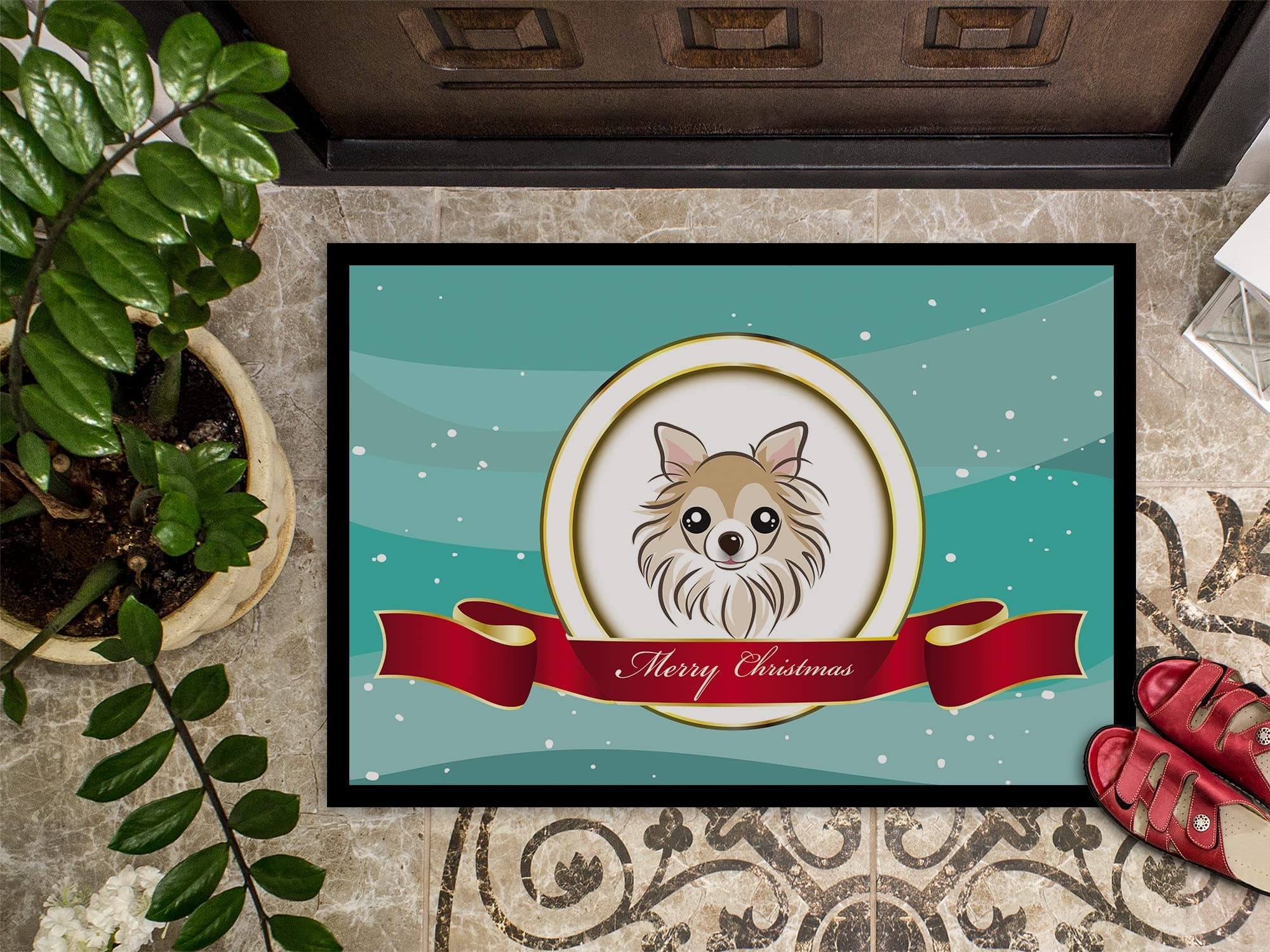 Caroline's Treasures BB1561JMAT Chihuahua Merry Christmas Doormat 24x36 Front Do - Thumbnail 3