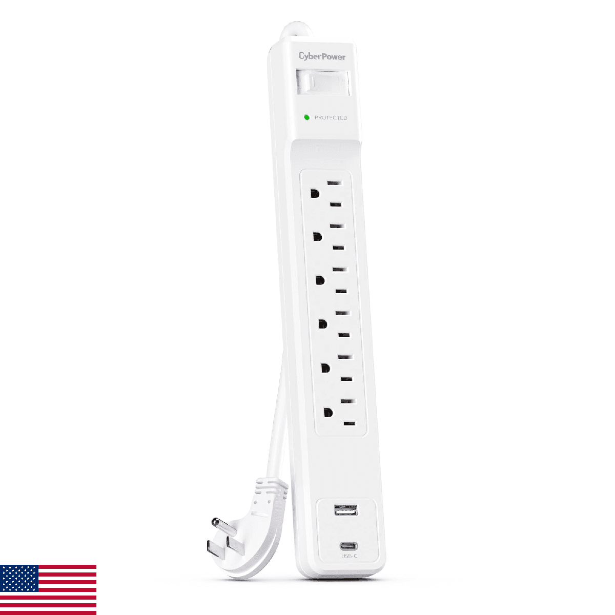 CyberPower CSP604UCW Surge Protector, 1500J, 6 Outlets, 1 USB-A, 1 USB-C, 4 Foot - Image 1