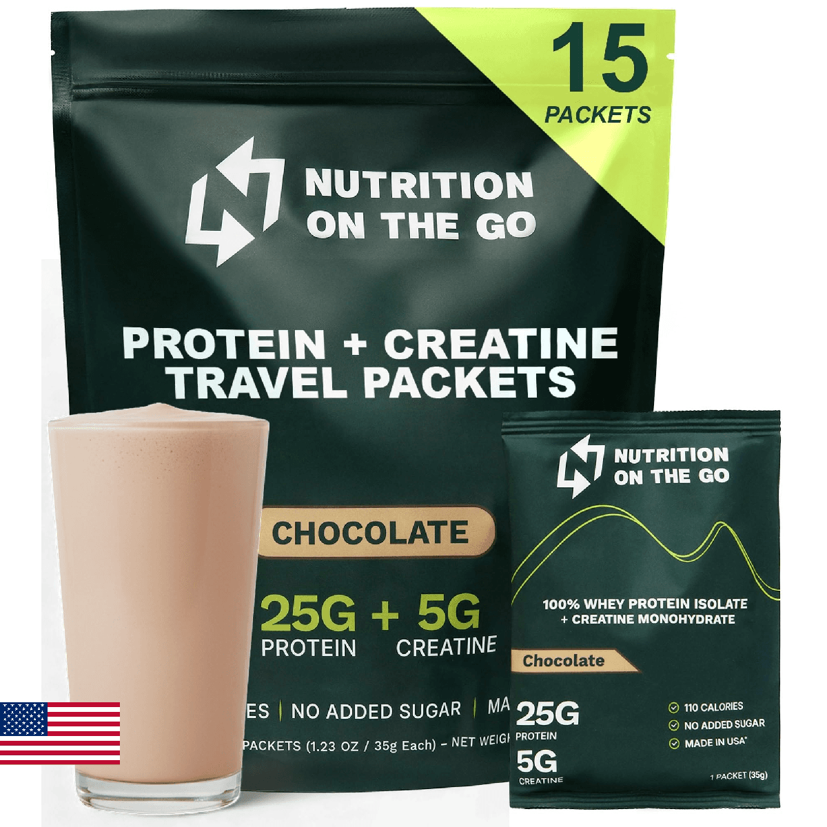 Nutrition On The Go Whey Protein Isolate Packets with Creatine – 25g Protein + 5 - Image 1