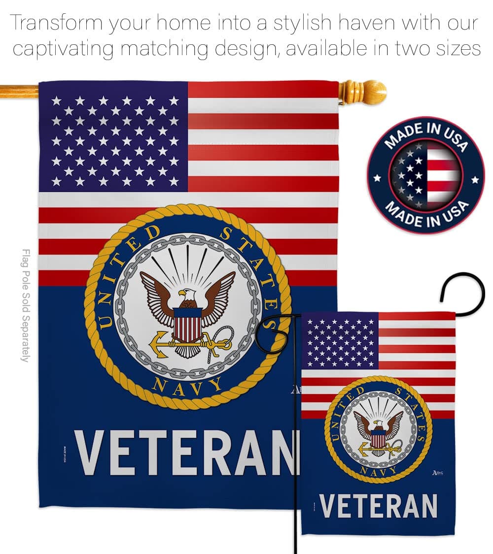 US Navy Veteran Garden Flag - Set with Stand Armed Forces USN Seabee United Stat - Thumbnail 4
