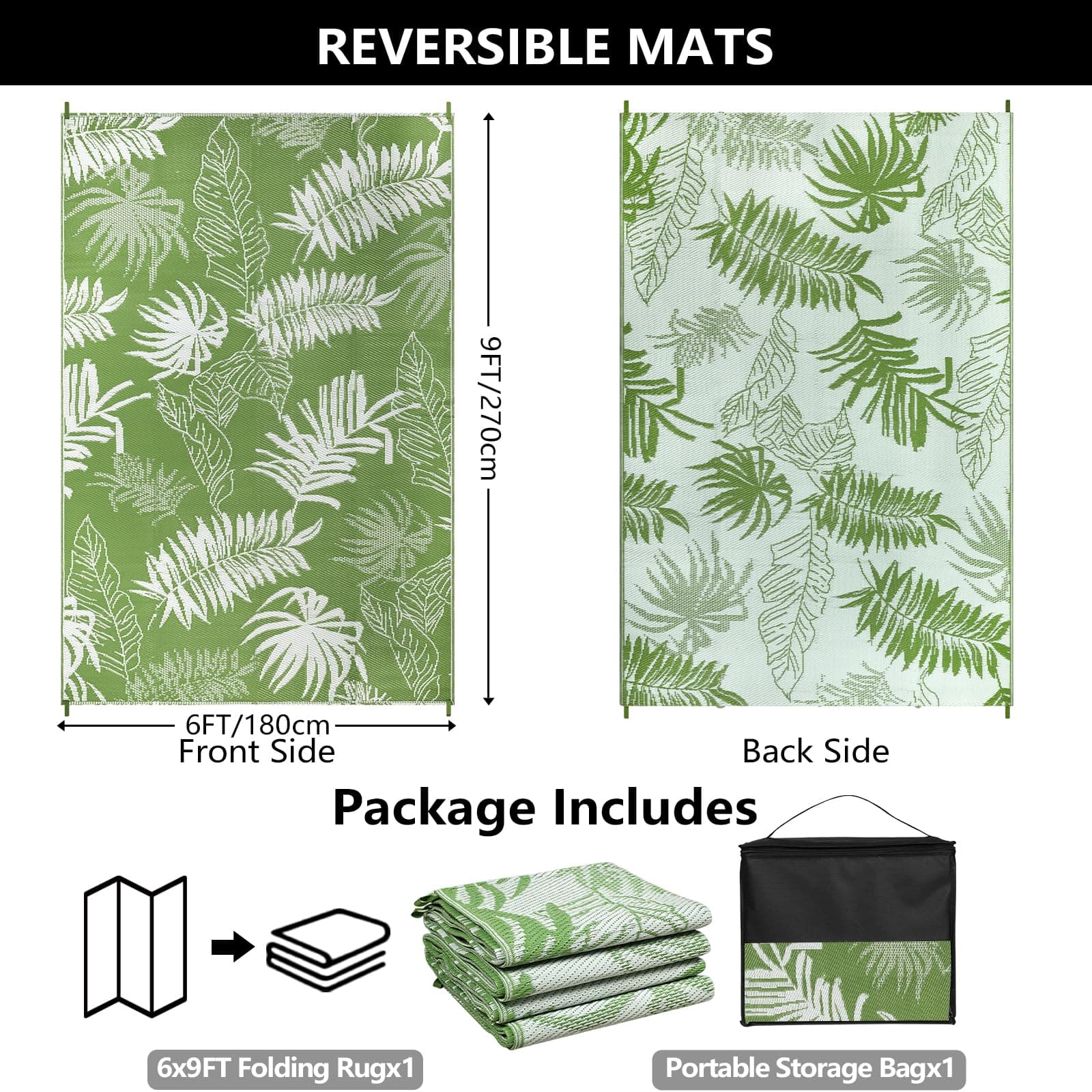 Falflor Outdoor Rug Waterproof 6x9 ft, Reversible Outdoor Plastic Straw Rug, Lar - Thumbnail 2