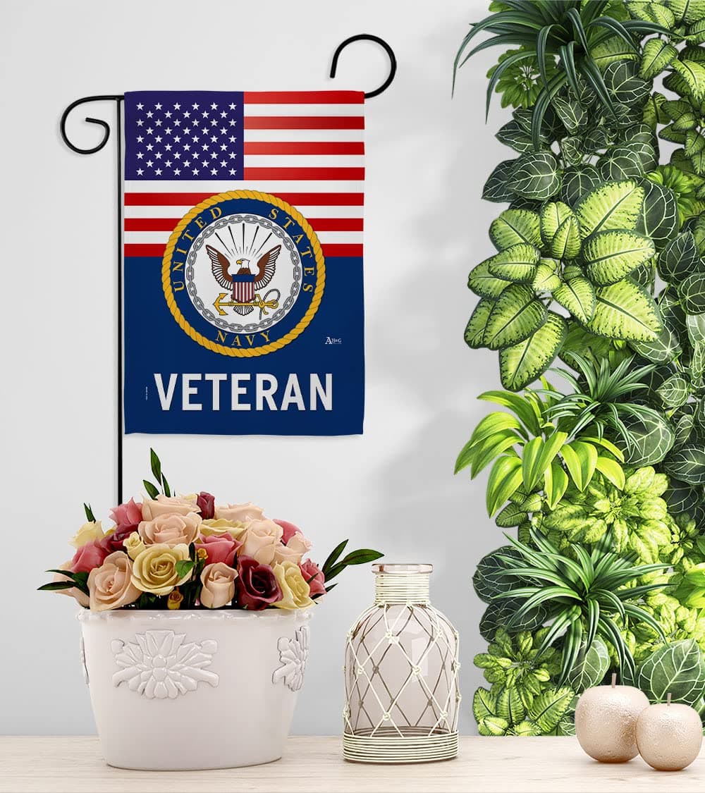 US Navy Veteran Garden Flag - Set with Stand Armed Forces USN Seabee United Stat - Thumbnail 9