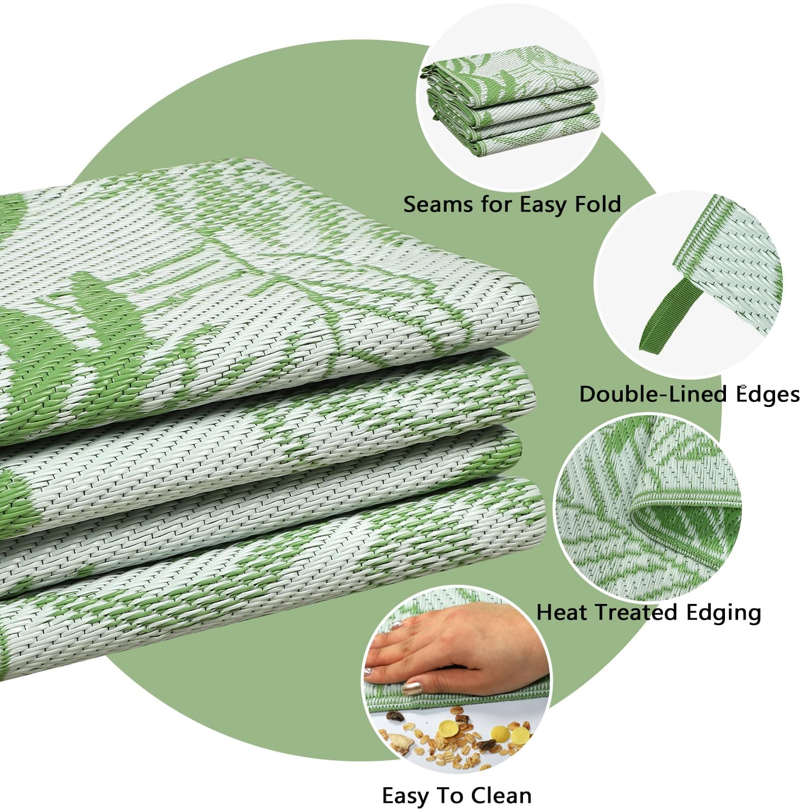 Falflor Outdoor Rug Waterproof 6x9 ft, Reversible Outdoor Plastic Straw Rug, Lar - Thumbnail 3