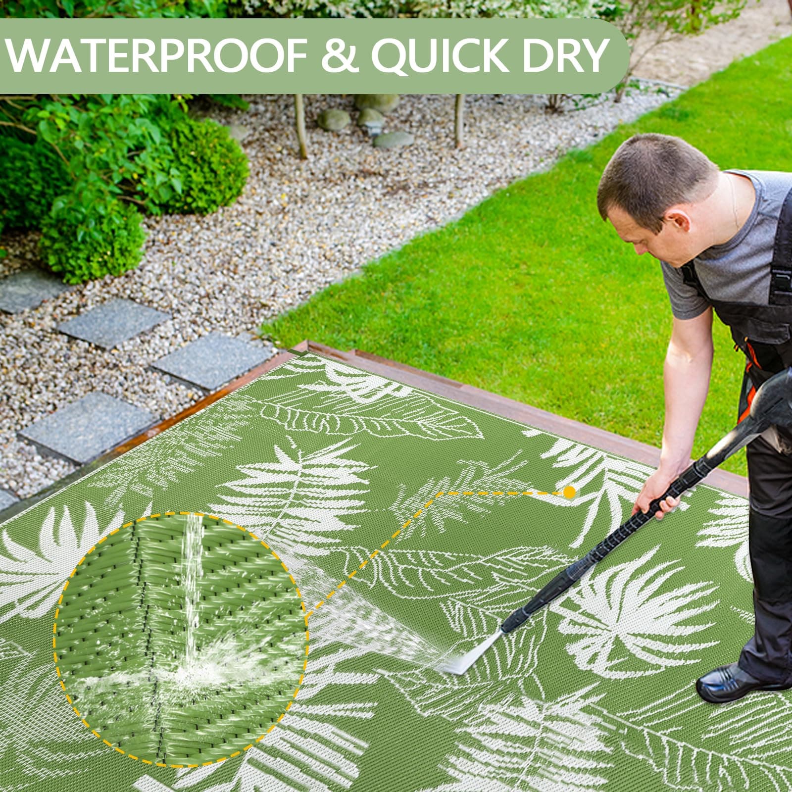 Falflor Outdoor Rug Waterproof 6x9 ft, Reversible Outdoor Plastic Straw Rug, Lar - Thumbnail 4