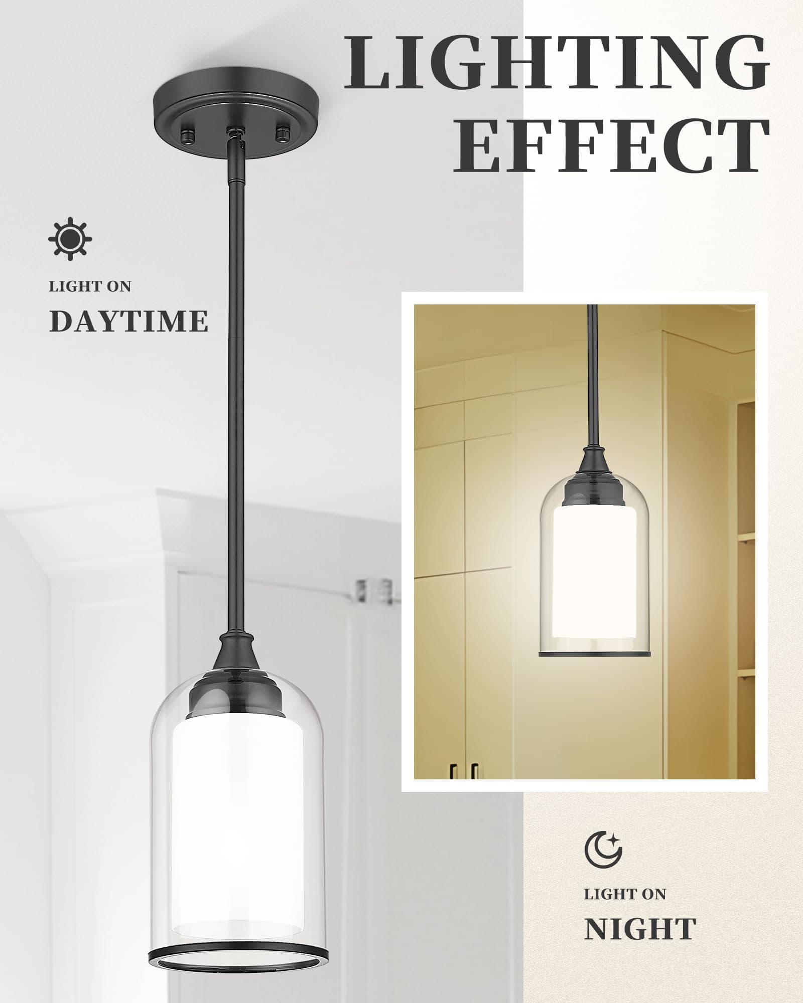 LIROUVET Black Pendant Light Fixtures - Dual Glass Hanging Light, 1-Light Pendan - Thumbnail 5