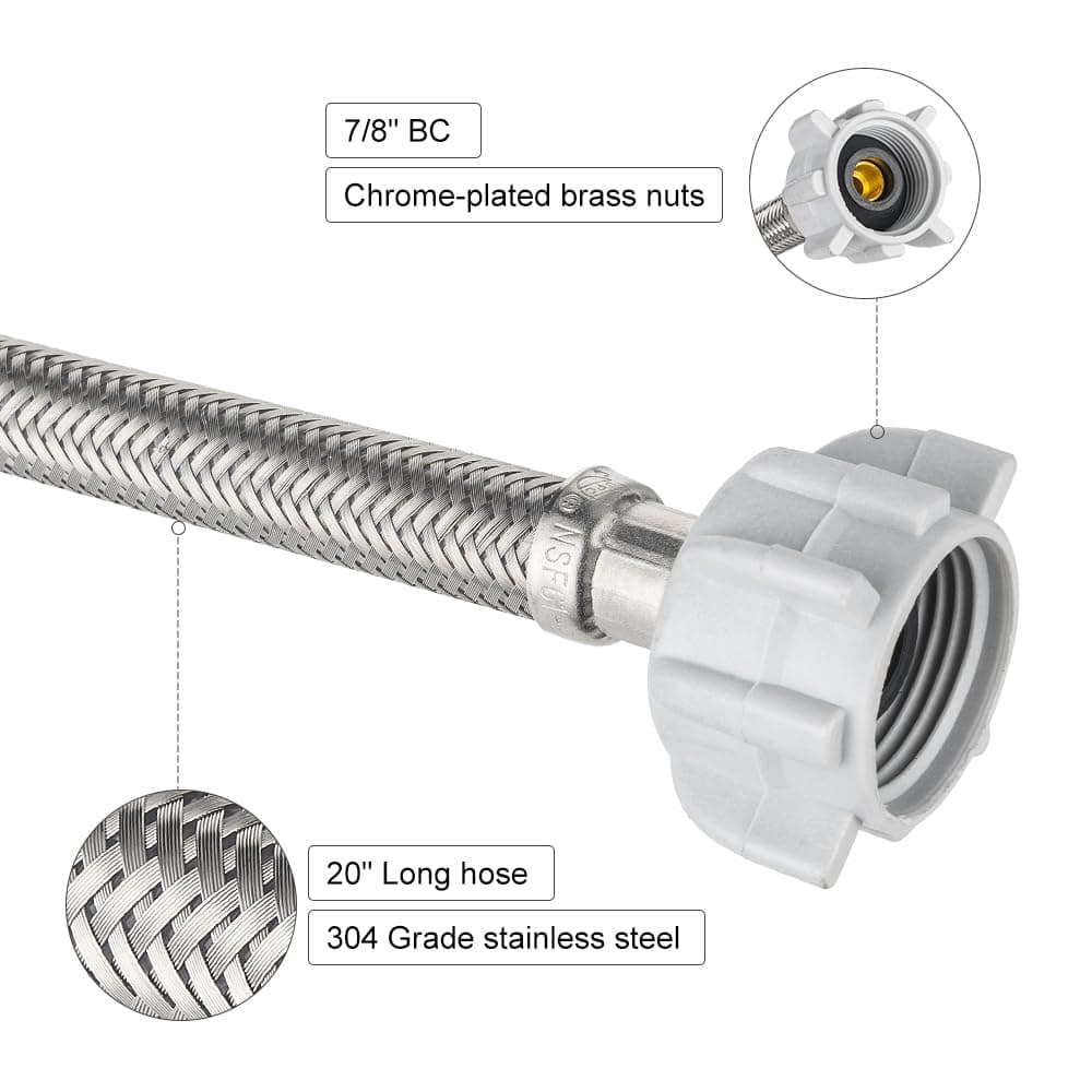 EFIELD 20in Water Supply Connector 10-Pack Braided Stainless Steel Hose 7/8 Fema - Thumbnail 2