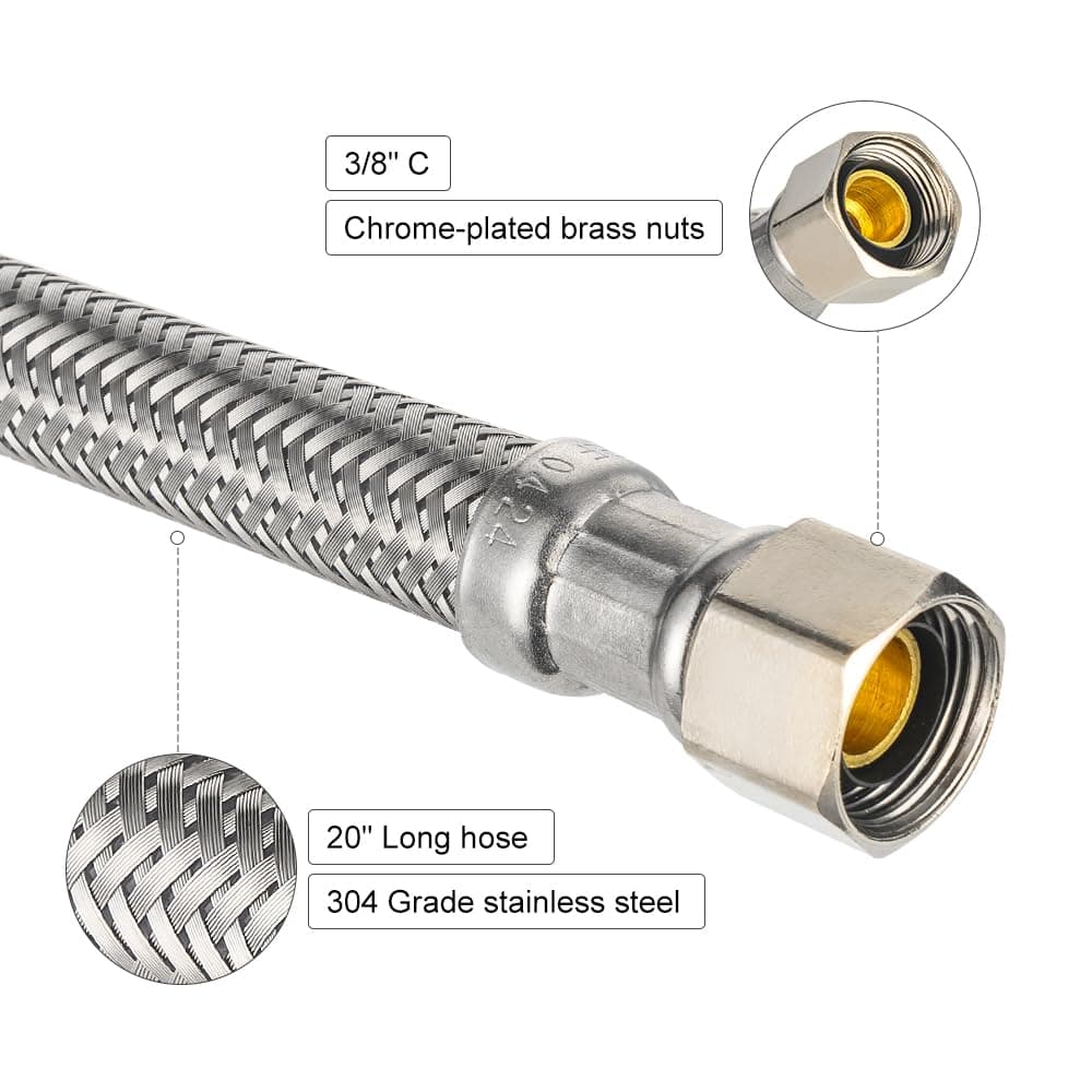 EFIELD 20in Water Supply Connector 10-Pack Braided Stainless Steel Hose 7/8 Fema - Thumbnail 4