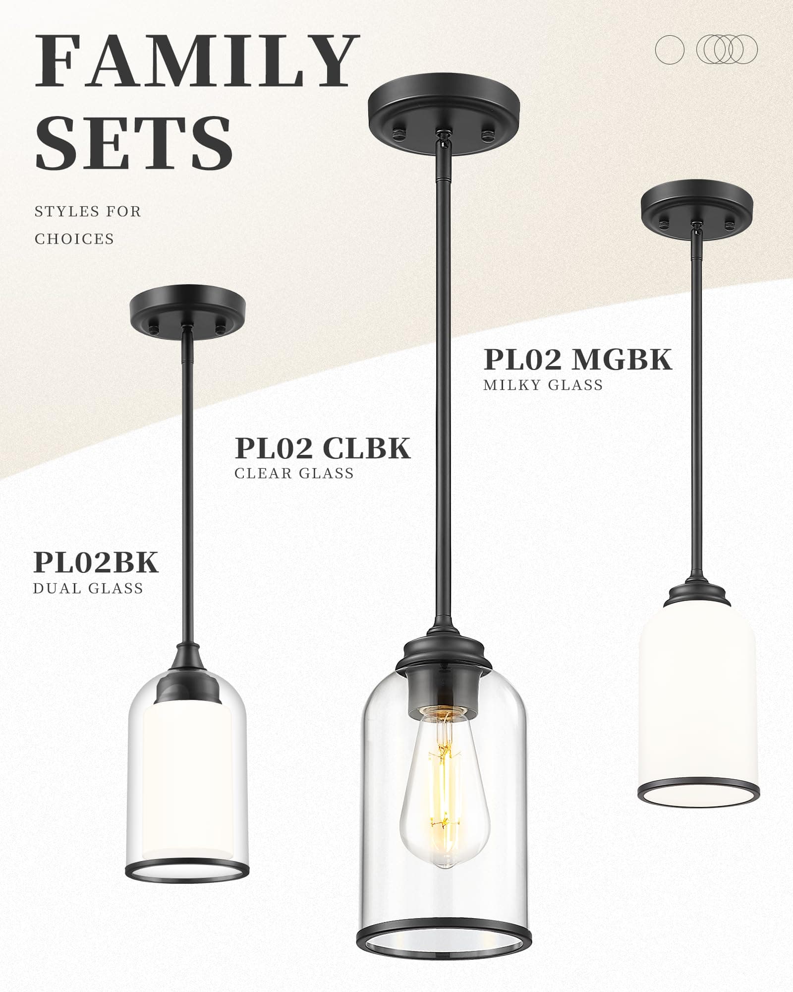 LIROUVET Black Pendant Light Fixtures - Dual Glass Hanging Light, 1-Light Pendan - Thumbnail 6
