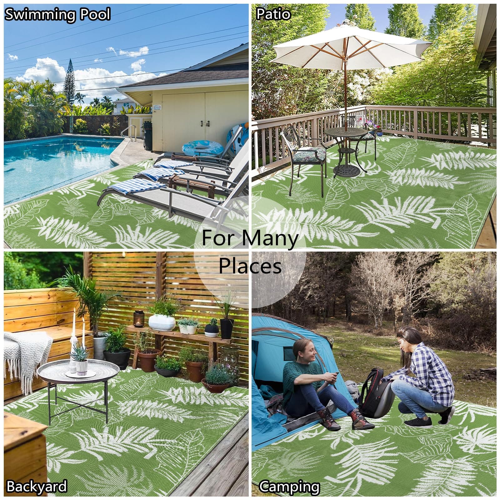 Falflor Outdoor Rug Waterproof 6x9 ft, Reversible Outdoor Plastic Straw Rug, Lar - Thumbnail 7