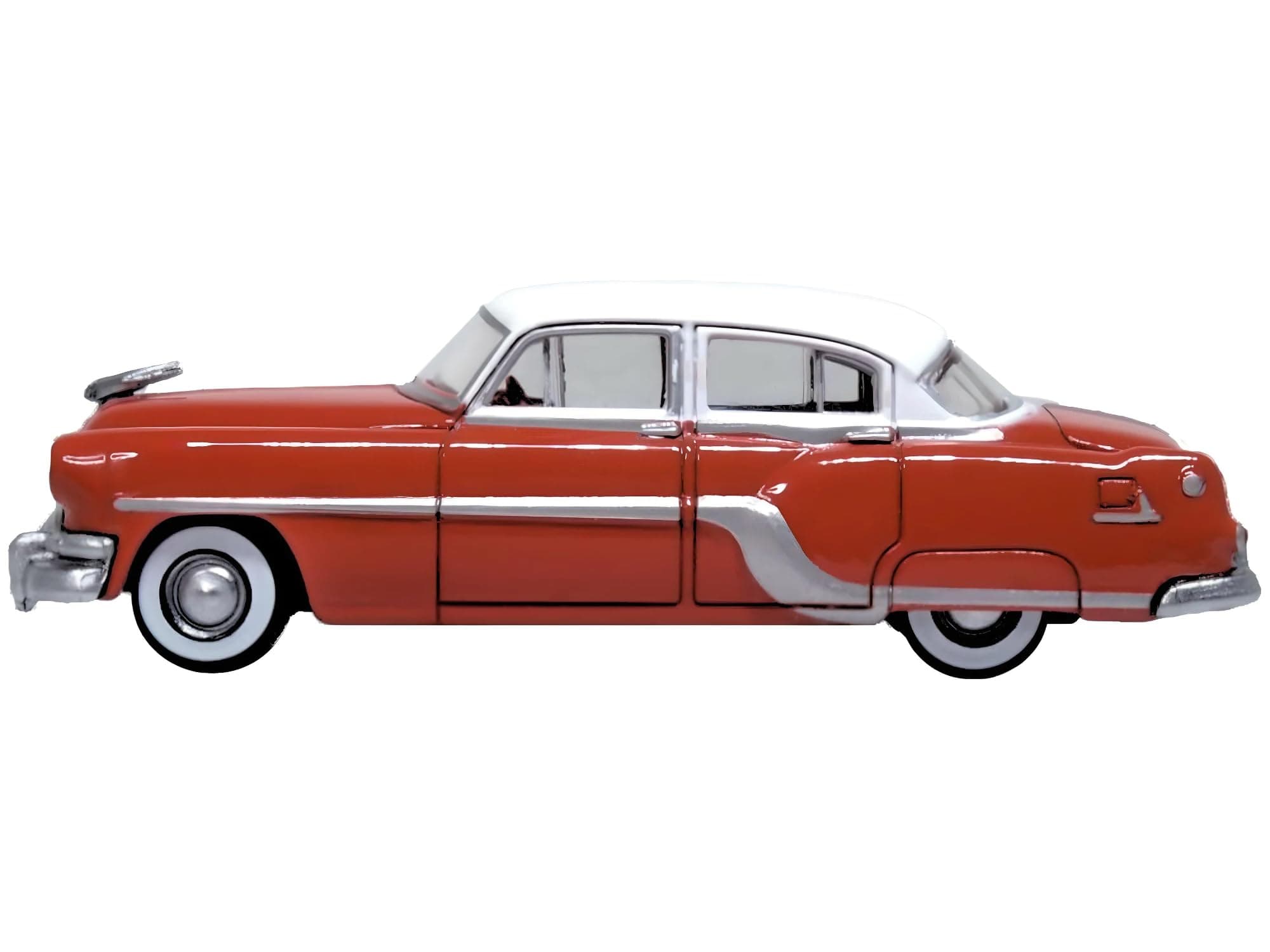 1954 Pontiac Chieftain 4 Door Coral Red with Winter White Top 1/87 (HO) Scale Di - Thumbnail 2