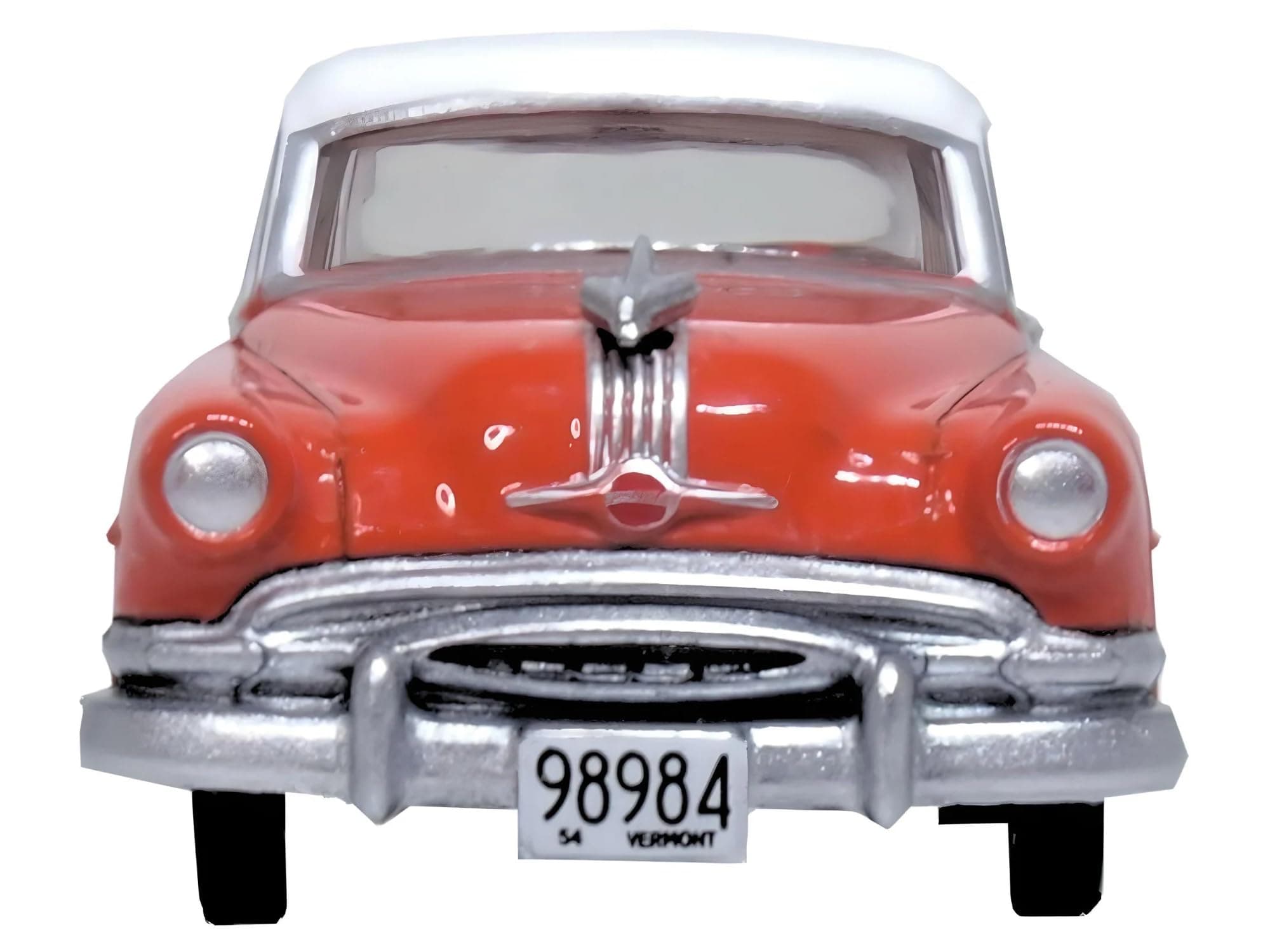 1954 Pontiac Chieftain 4 Door Coral Red with Winter White Top 1/87 (HO) Scale Di - Thumbnail 3