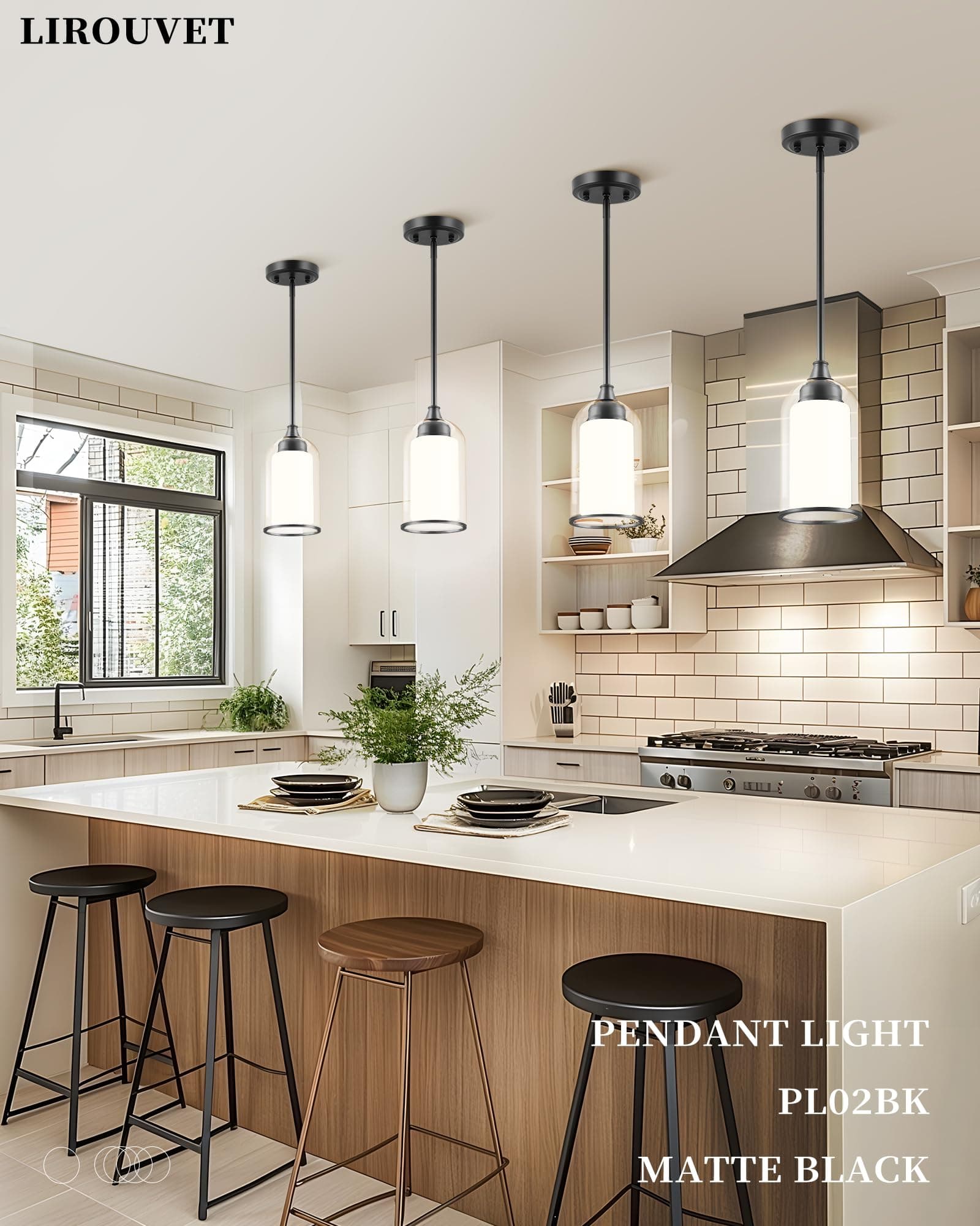 LIROUVET Black Pendant Light Fixtures - Dual Glass Hanging Light, 1-Light Pendan - Thumbnail 3