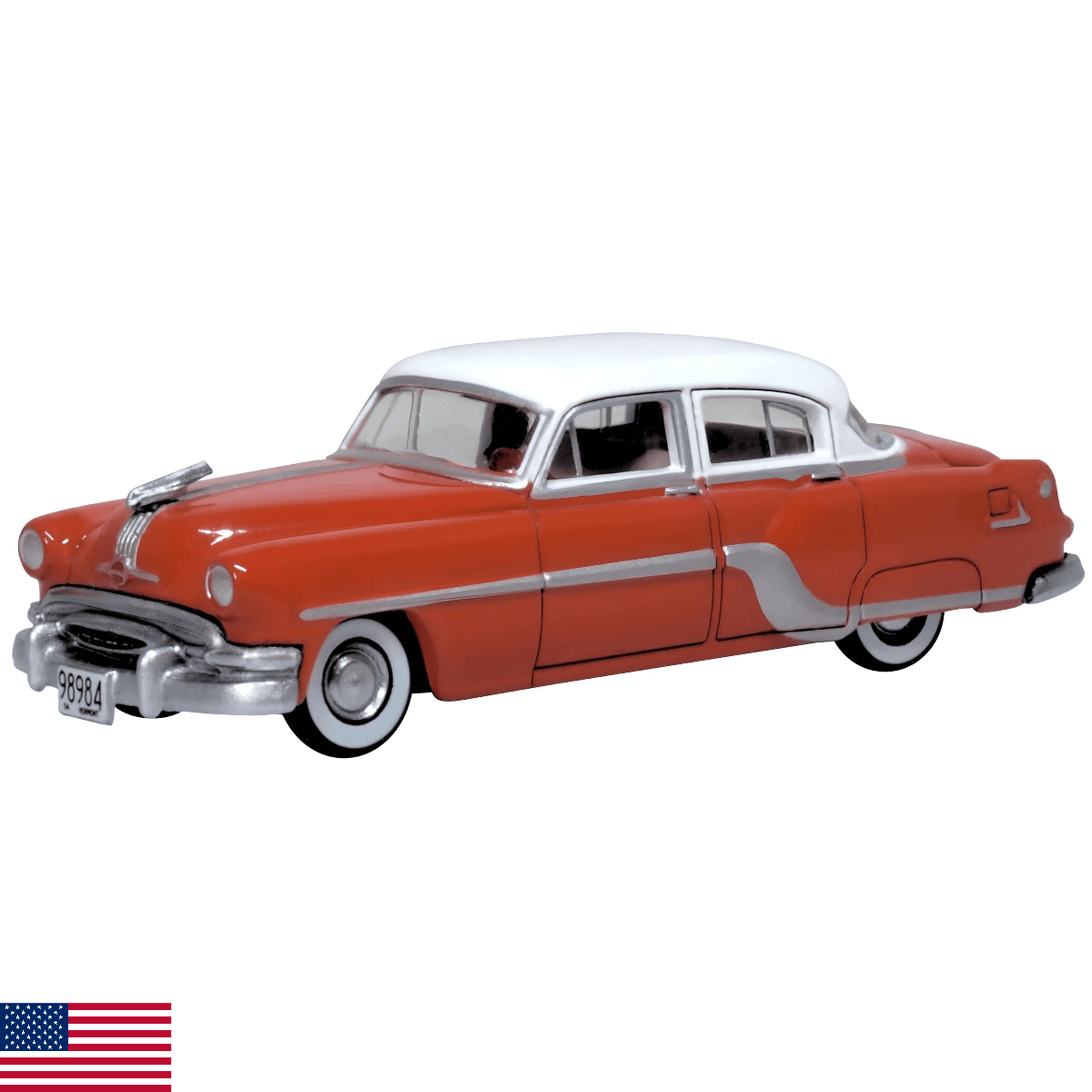1954 Pontiac Chieftain 4 Door Coral Red with Winter White Top 1/87 (HO) Scale Di - Image 1
