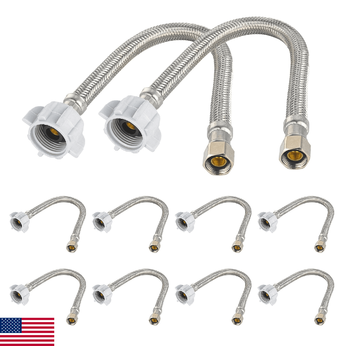 EFIELD 20in Water Supply Connector 10-Pack Braided Stainless Steel Hose 7/8 Fema - Image 1