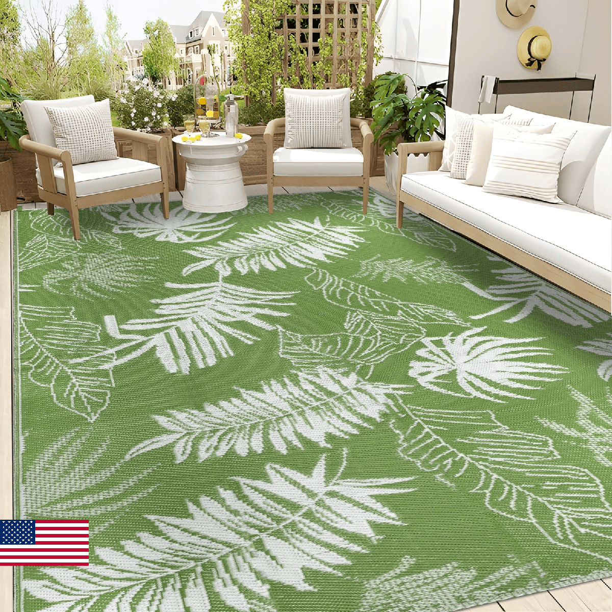 Falflor Outdoor Rug Waterproof 6x9 ft, Reversible Outdoor Plastic Straw Rug, Lar - Image 1