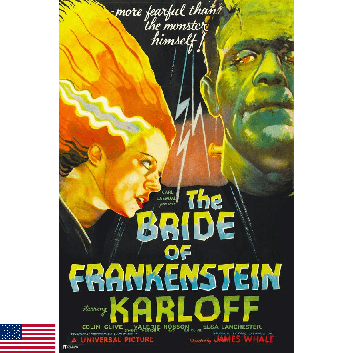 Bride of Frankenstein Boris Karloff Elsa Lanchester Retro Vintage Horror Movie P - Image 1