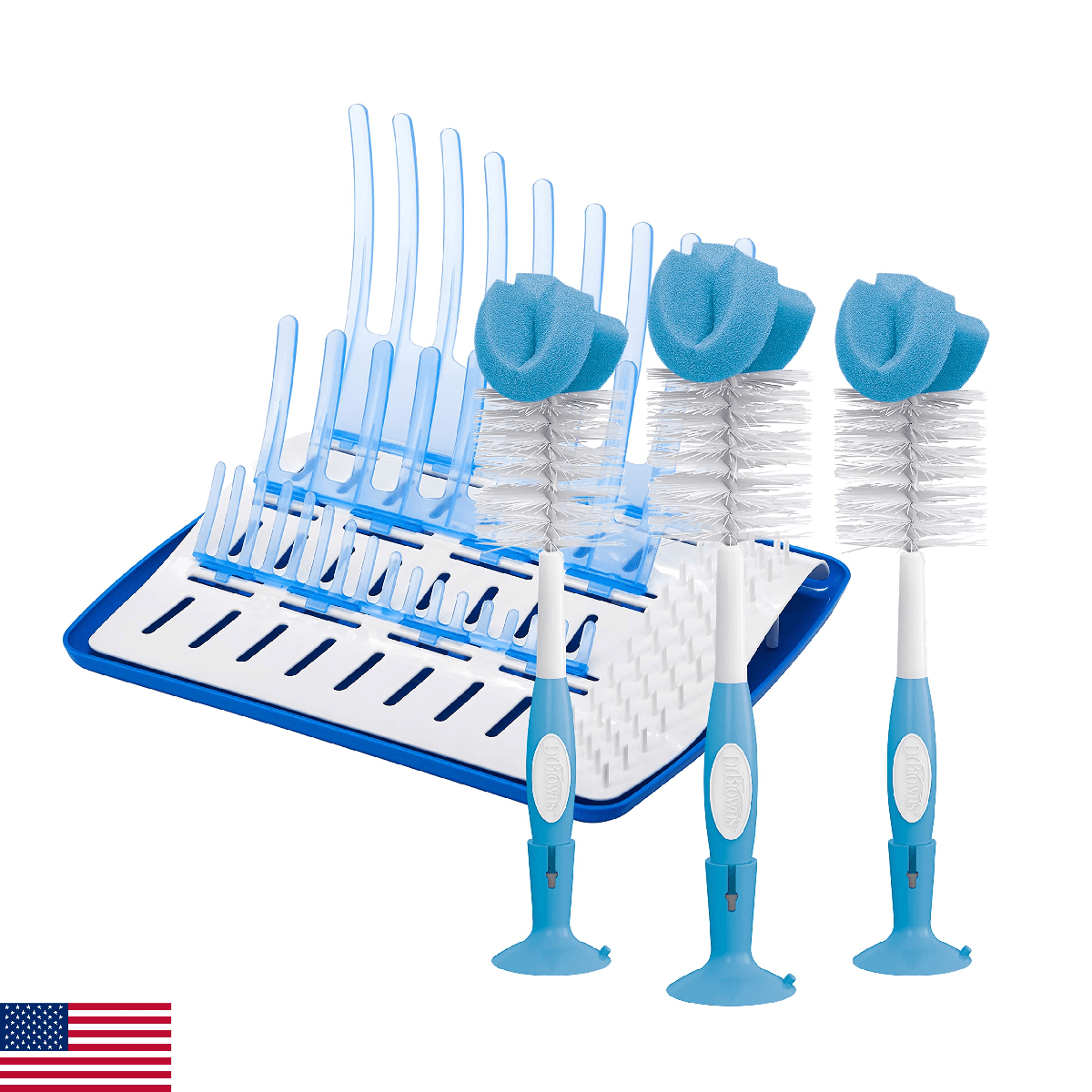 Dr. Brown's Baby Bottle Cleaning Brush with Sponge and Scrubber - Blue - 3pk and - Image 1