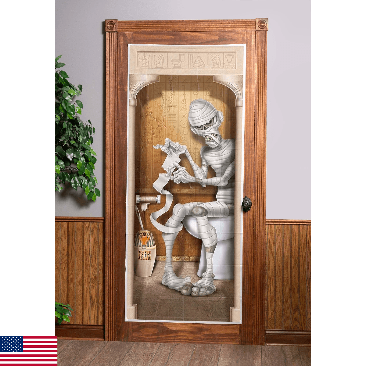 Mummy in Restroom Plastic Door Cover- 1 pc. - Image 1