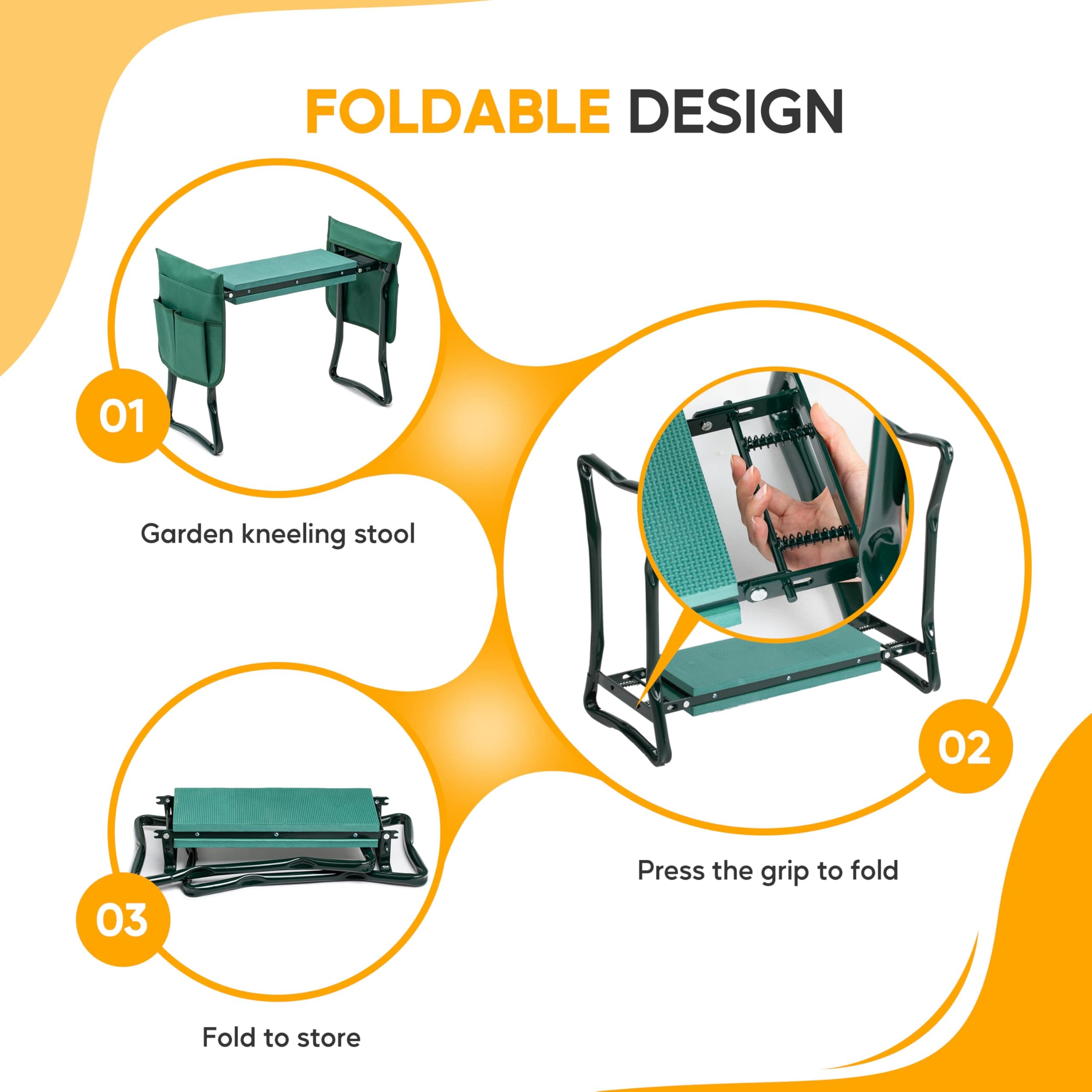 Simple Deluxe Garden Kneeler and Seat, Foldable Kneeling Stool with Thicker EVA - Thumbnail 6