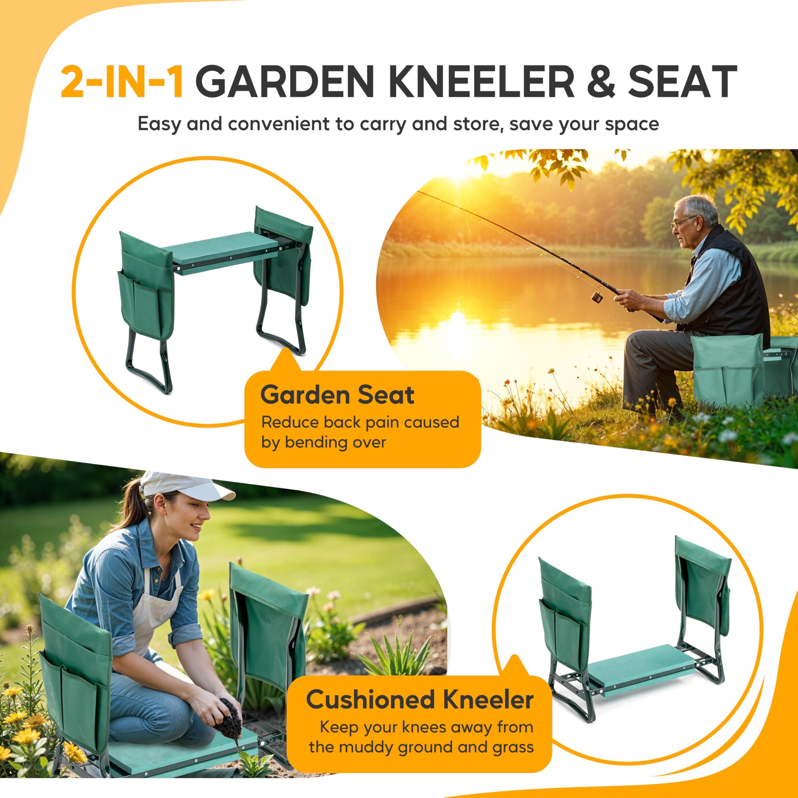 Simple Deluxe Garden Kneeler and Seat, Foldable Kneeling Stool with Thicker EVA - Thumbnail 4