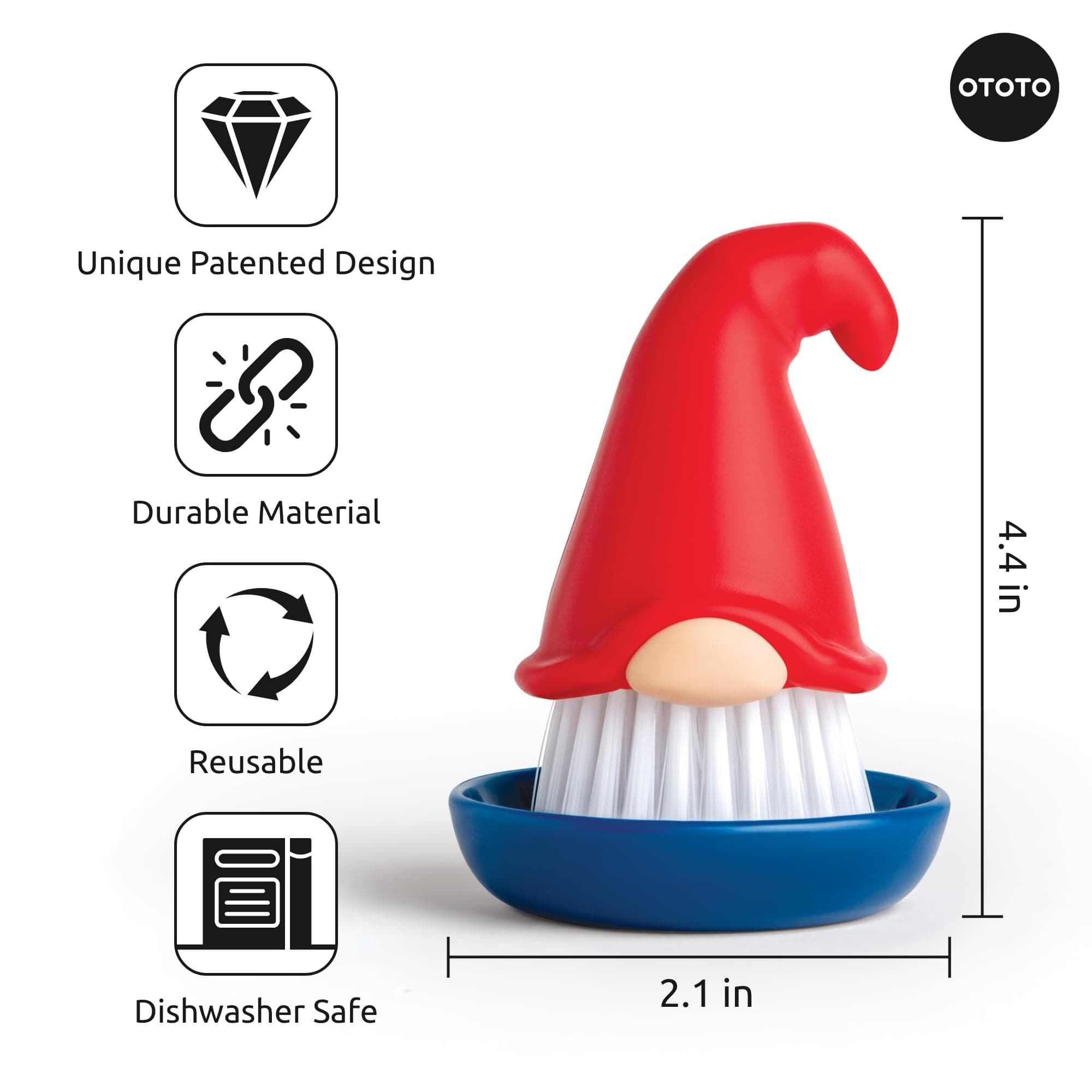 New! Beardy Gnome Dish Brush by Ototo - Dish Scrub Brush, Gnomes, Quirky Gifts, - Thumbnail 3