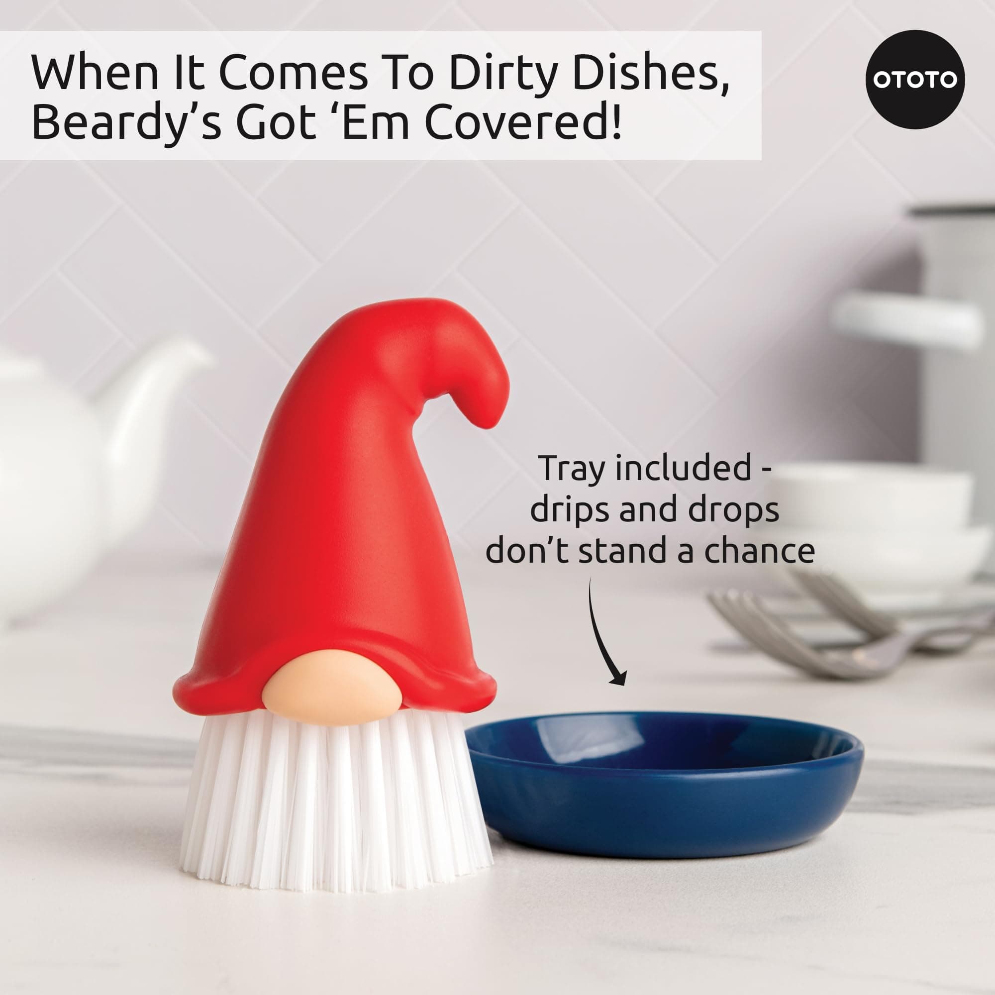 New! Beardy Gnome Dish Brush by Ototo - Dish Scrub Brush, Gnomes, Quirky Gifts, - Thumbnail 6