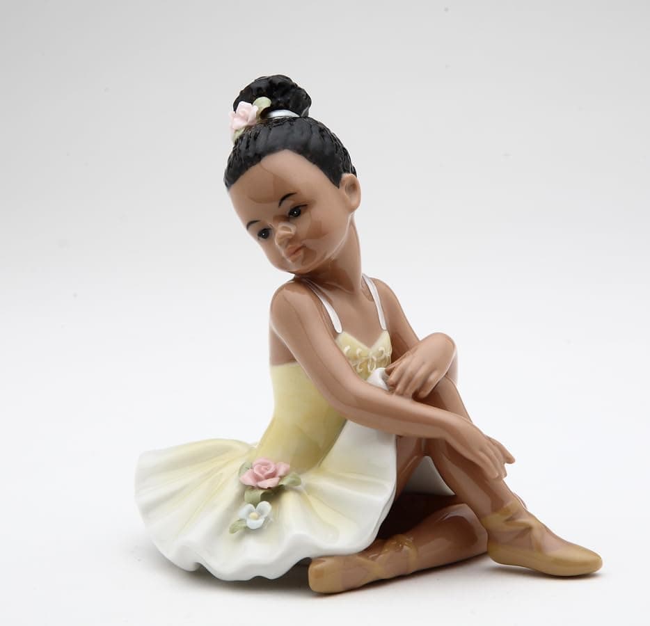 Cosmos 10123 Fine Porcelain African American Ballerina in Yellow Dress Figurine, - Thumbnail 2