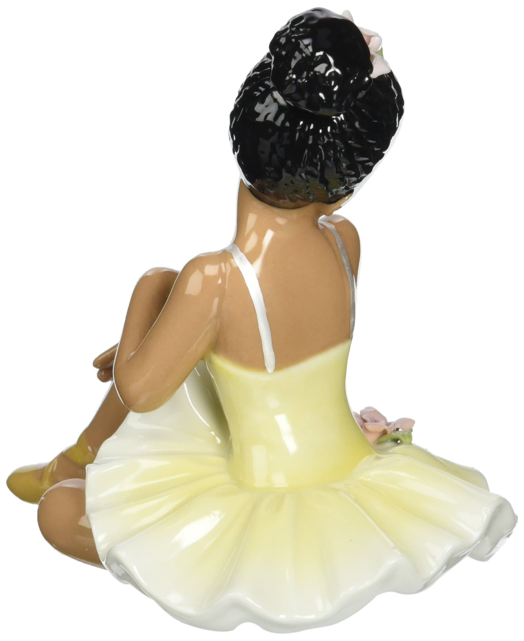 Cosmos 10123 Fine Porcelain African American Ballerina in Yellow Dress Figurine, - Thumbnail 3