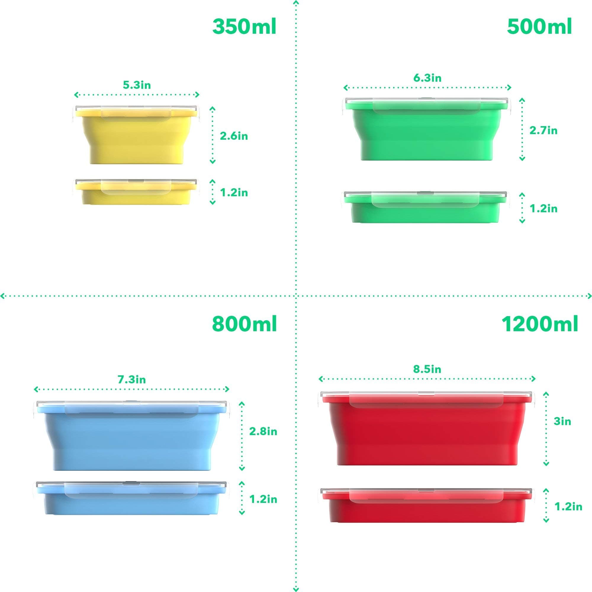Vremi Silicone Food Storage Containers with BPA Free Airtight Plastic Lids - Set - Thumbnail 2