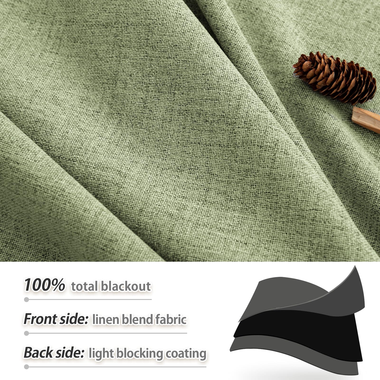 PANGSINNE 100% Blackout Curtains for Bedroom, Pair of Energy Smart & Noise Block - Thumbnail 4