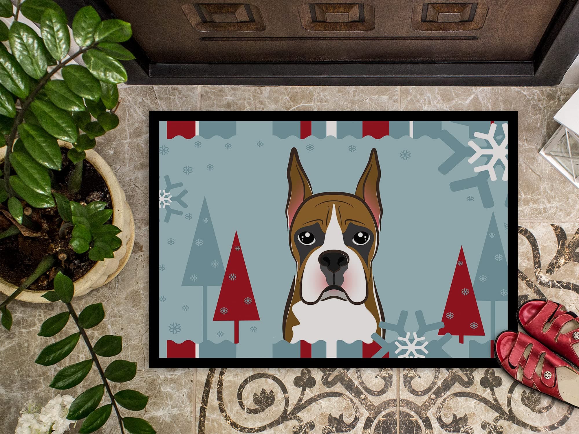 Caroline's Treasures BB1719JMAT Winter Holiday Boxer Doormat 24x36 Front Door Ma - Thumbnail 3