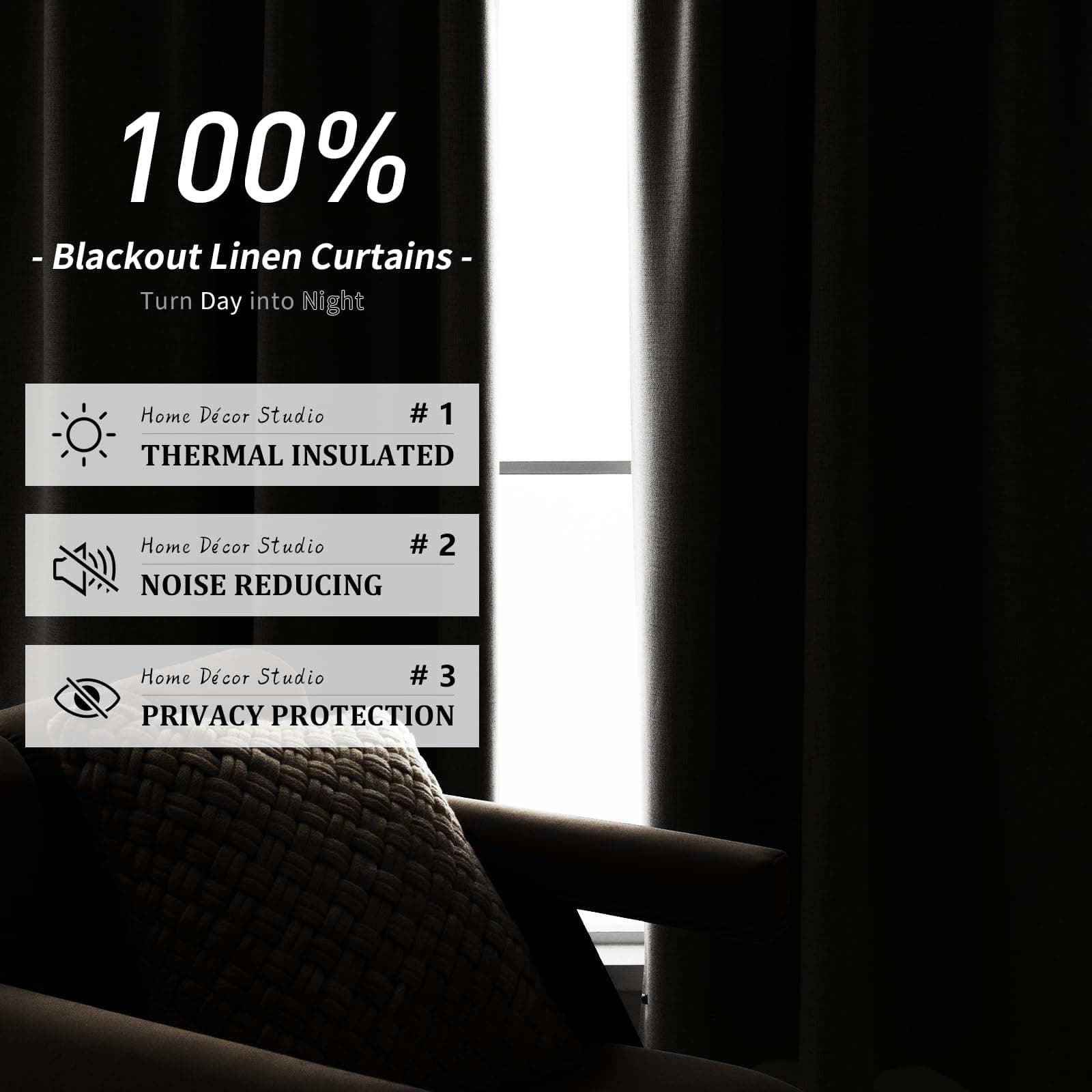 PANGSINNE 100% Blackout Curtains for Bedroom, Pair of Energy Smart & Noise Block - Thumbnail 2