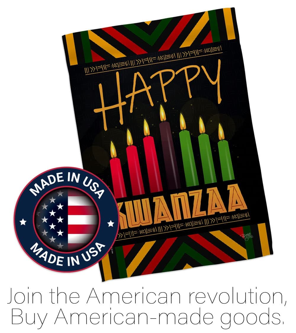 Breeze Decor Kwanzaa Greeting Garden Flag Set with Stand Winter Kinara Candles C - Thumbnail 5